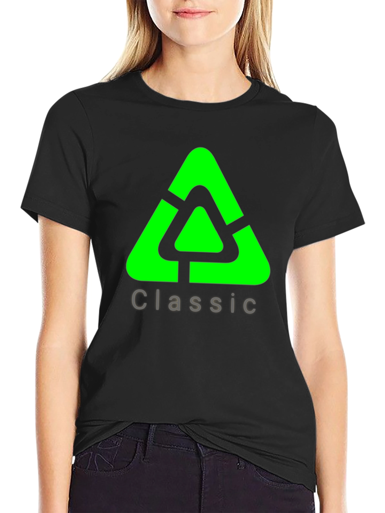 Classic Green Triangle Graphic Black T-Shirt