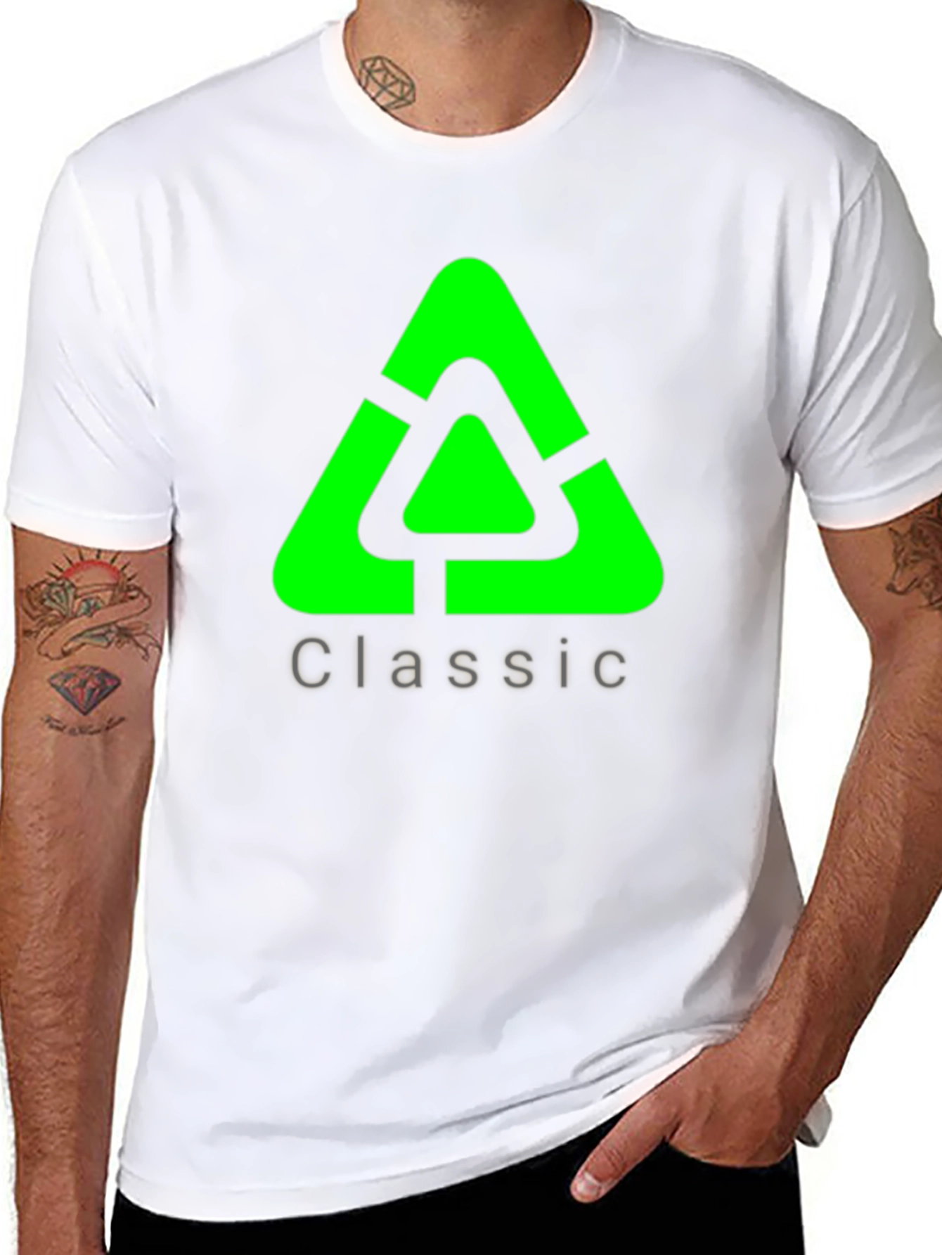 Classic Green Triangle Graphic Black T-Shirt