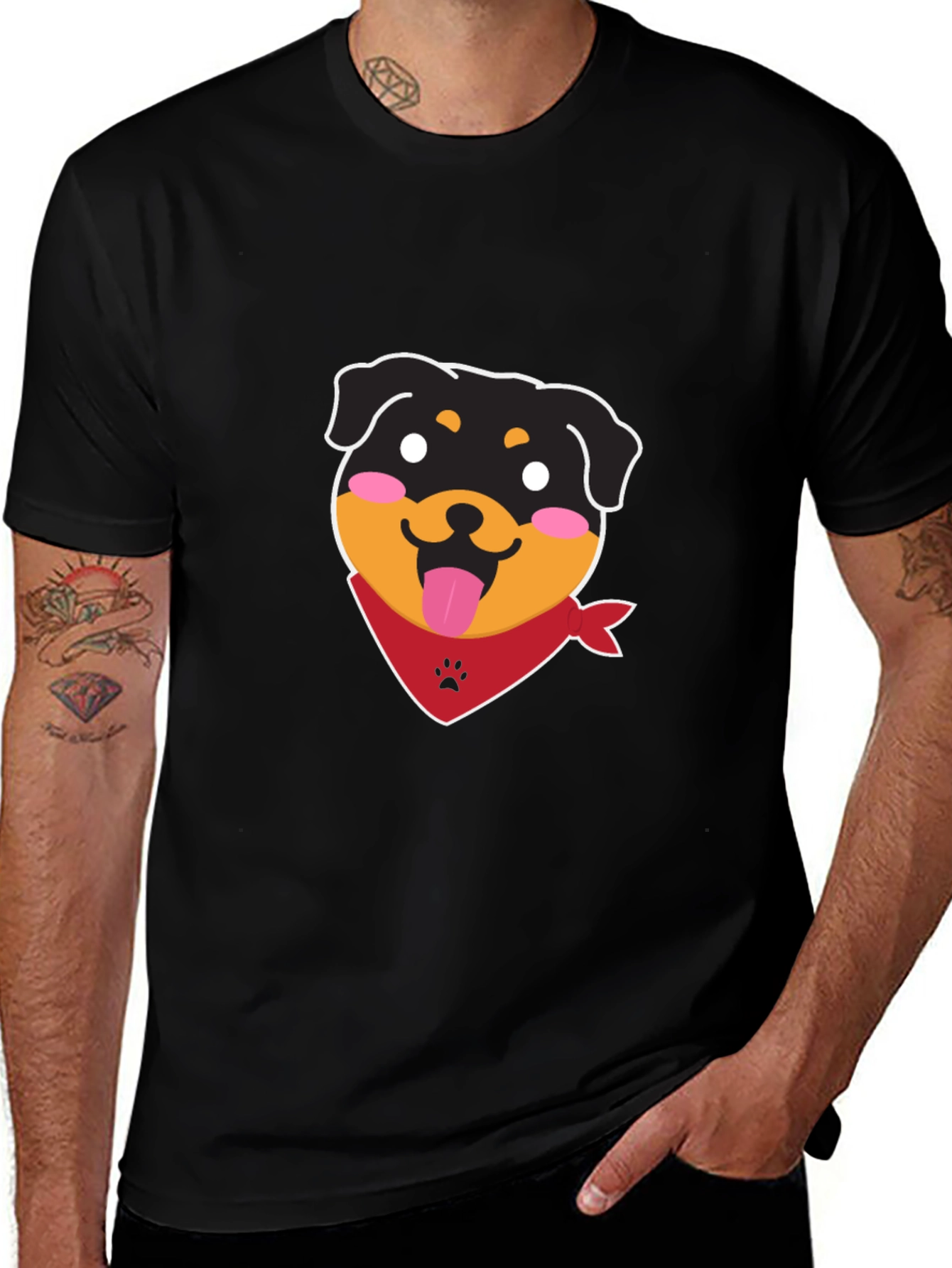Cute Rottweiler Graphic Tee - Black Cotton Blend