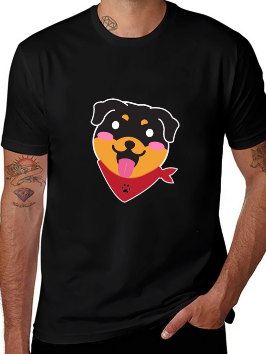 Cute Rottweiler Graphic Tee - Black Cotton Blend