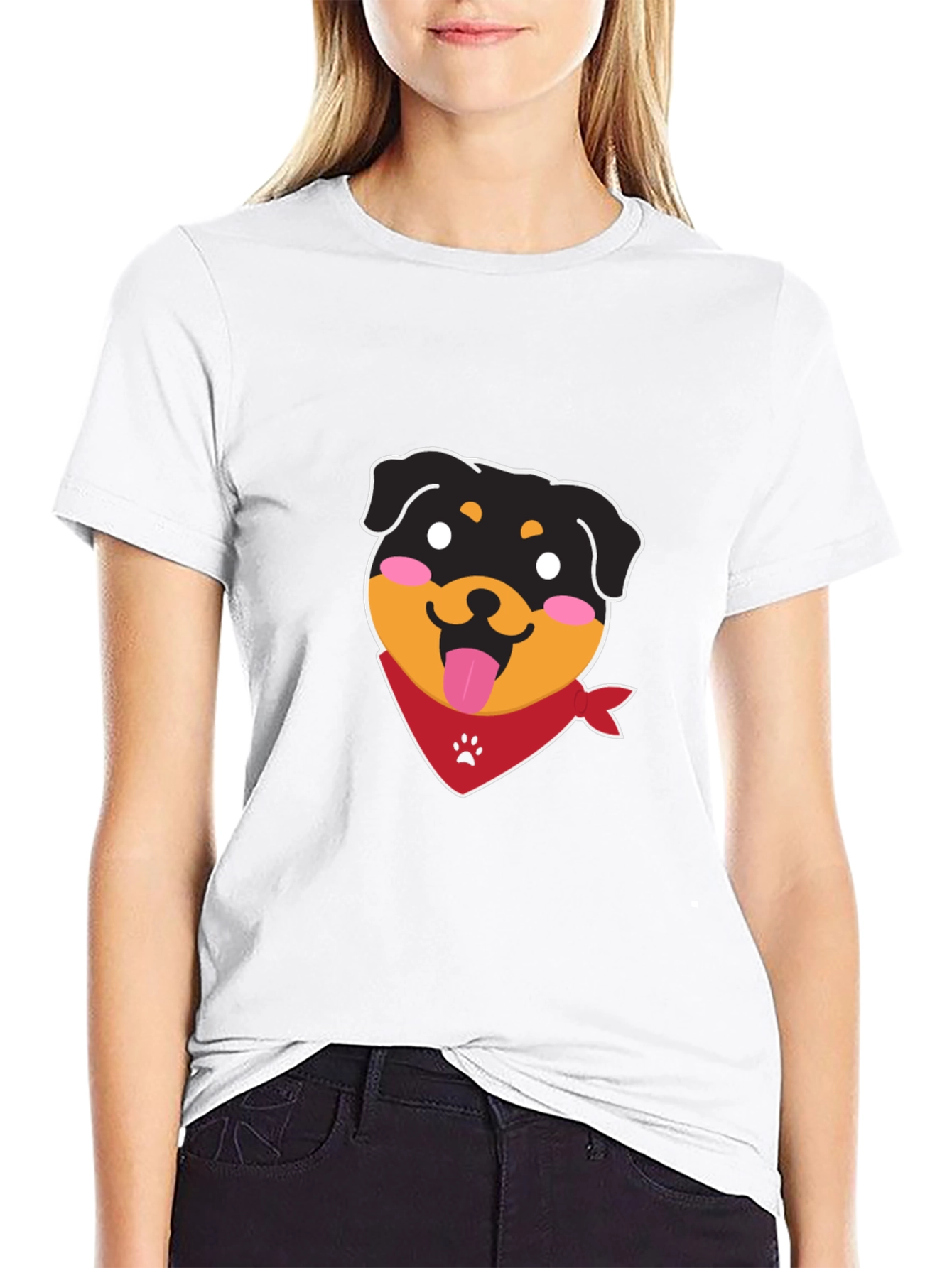 Cute Rottweiler Graphic Tee - Black Cotton Blend