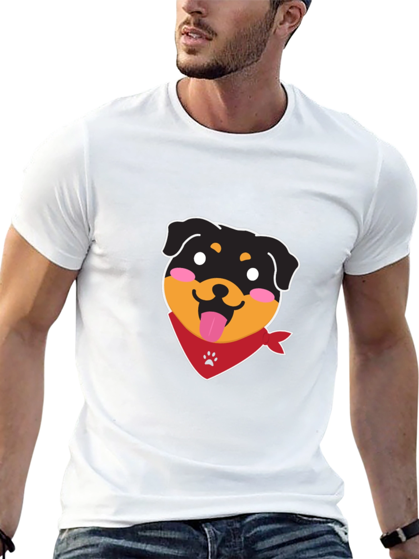 Cute Rottweiler Graphic Tee - Black Cotton Blend
