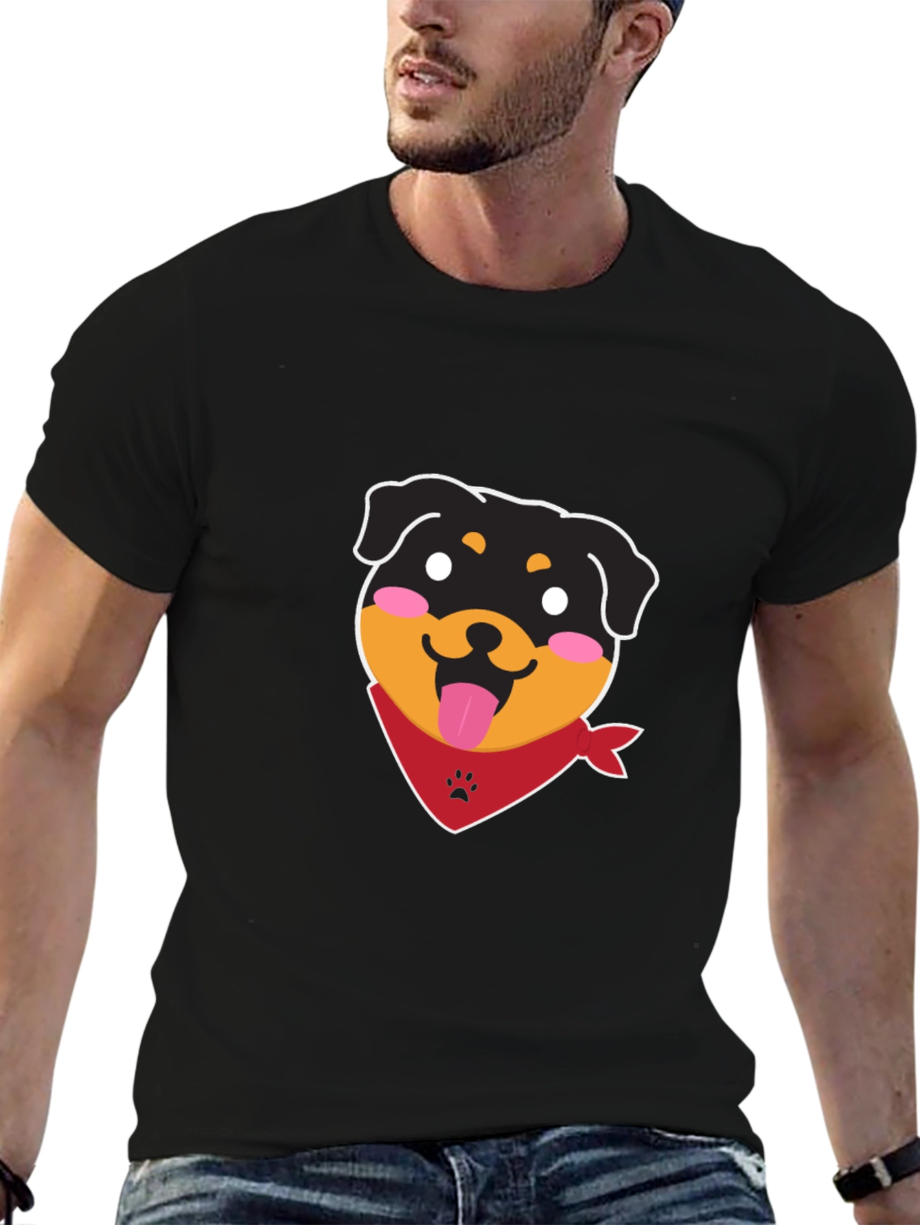 Cute Rottweiler Graphic Tee - Black Cotton Blend