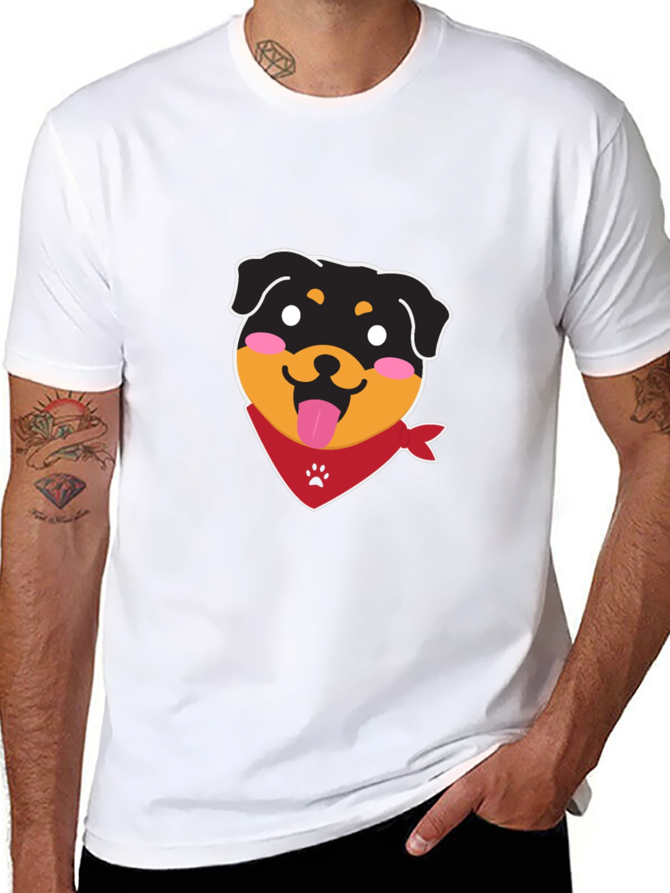 Cute Rottweiler Graphic Tee - Black Cotton Blend