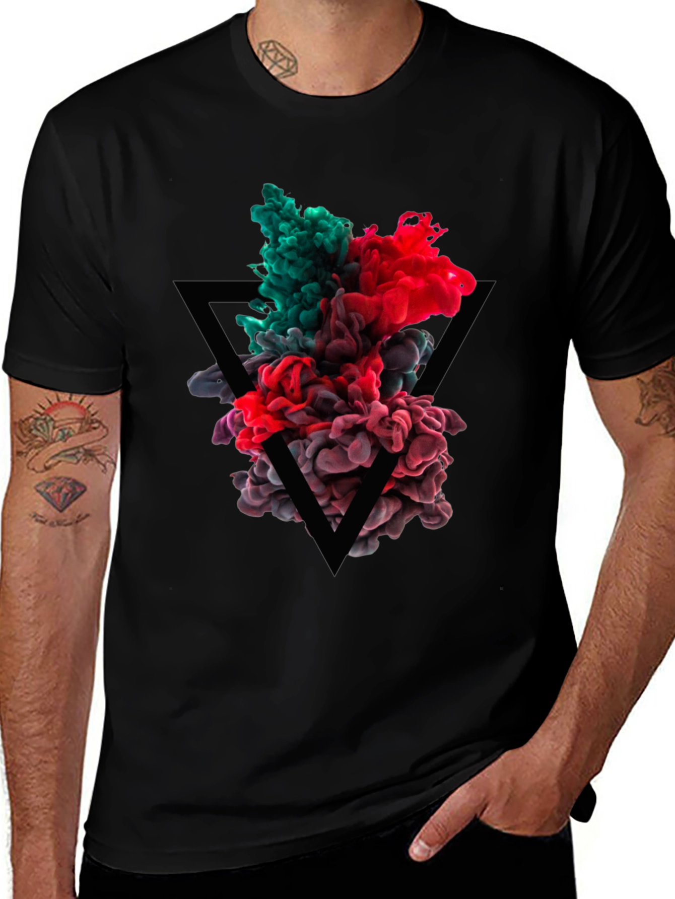 Abstract Ink Triangle Graphic Tee - Black