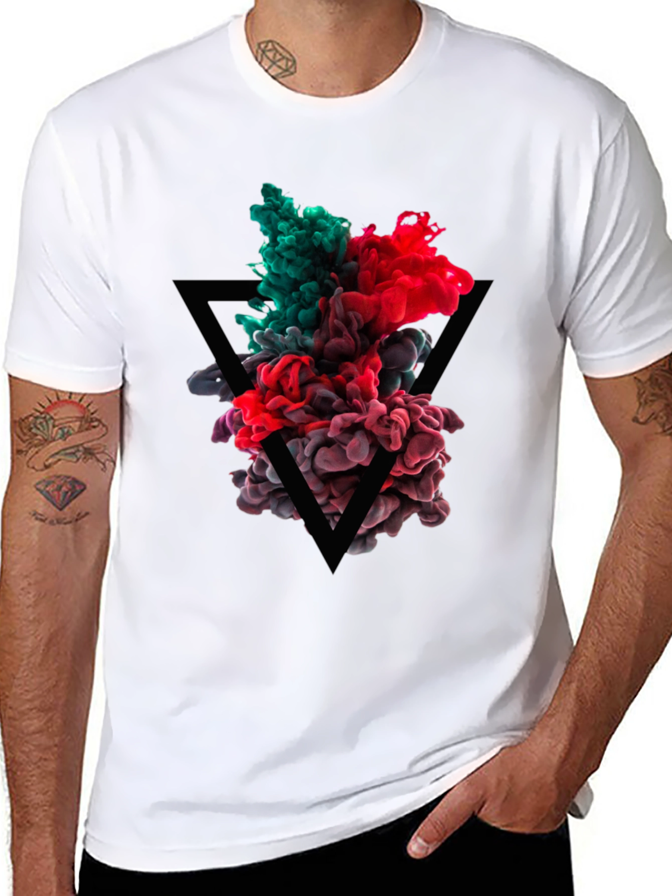 Abstract Ink Triangle Graphic Tee - Black
