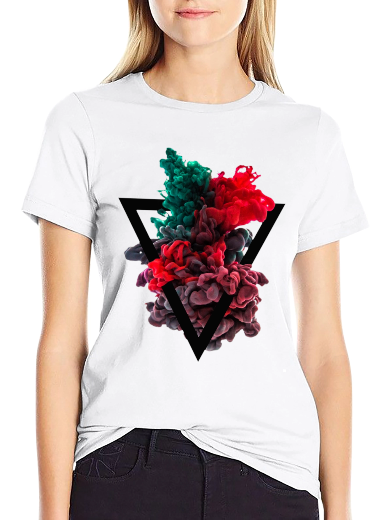 Abstract Ink Triangle Graphic Tee - Black
