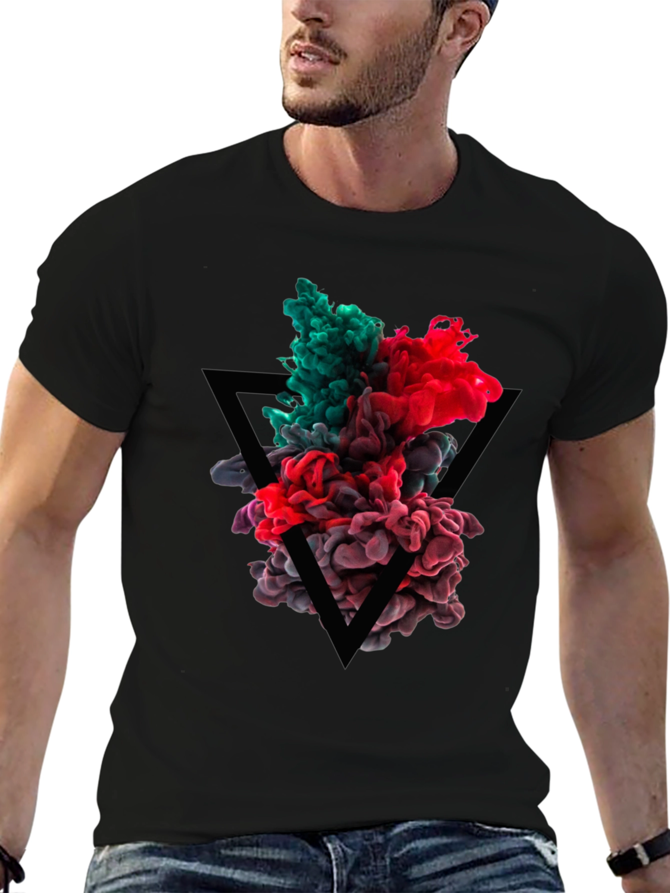 Abstract Ink Triangle Graphic Tee - Black