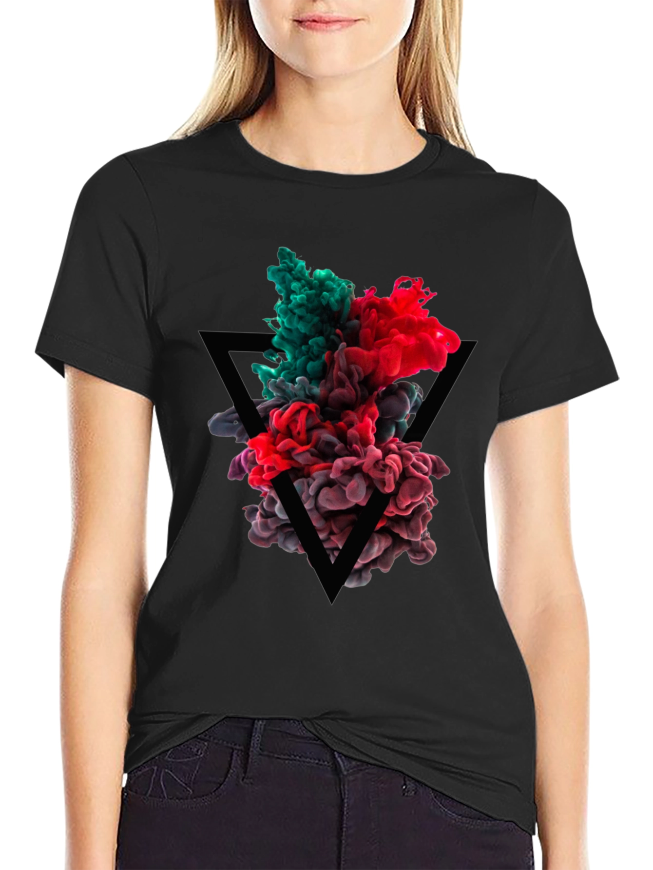 Abstract Ink Triangle Graphic Tee - Black