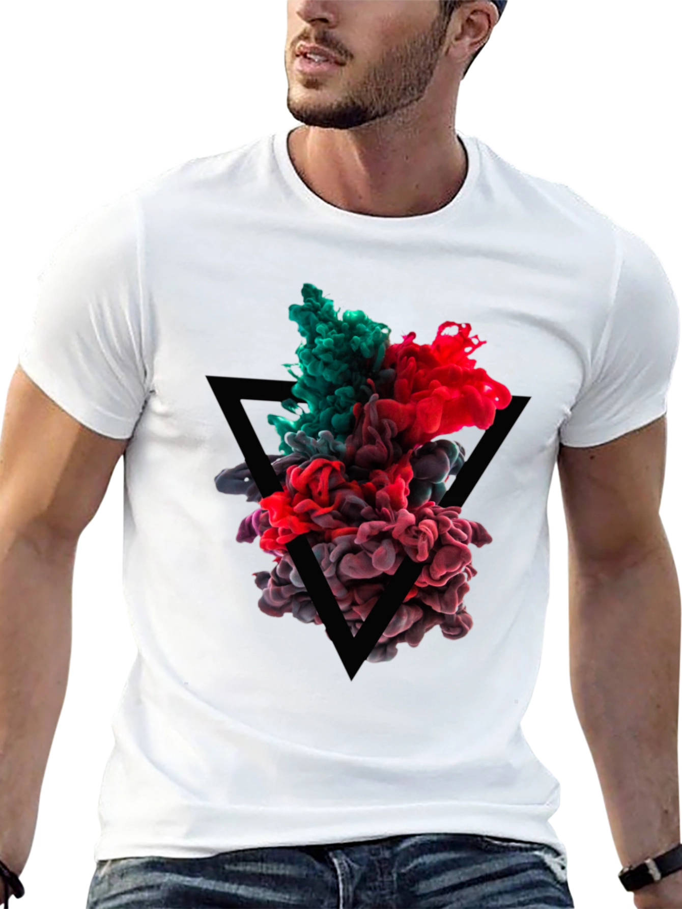 Abstract Ink Triangle Graphic Tee - Black
