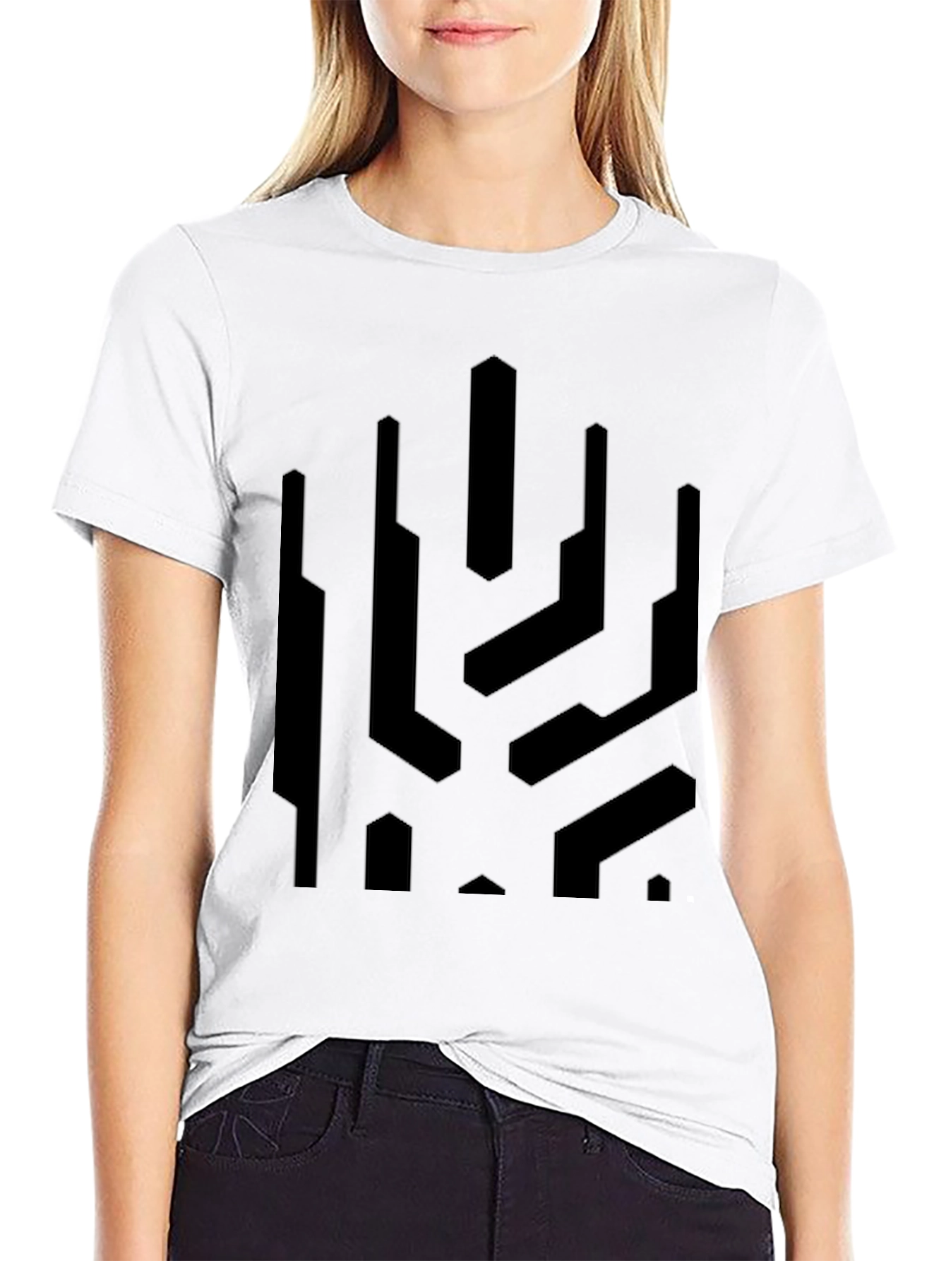 Abstract Geometric Graphic Print Black T-Shirt