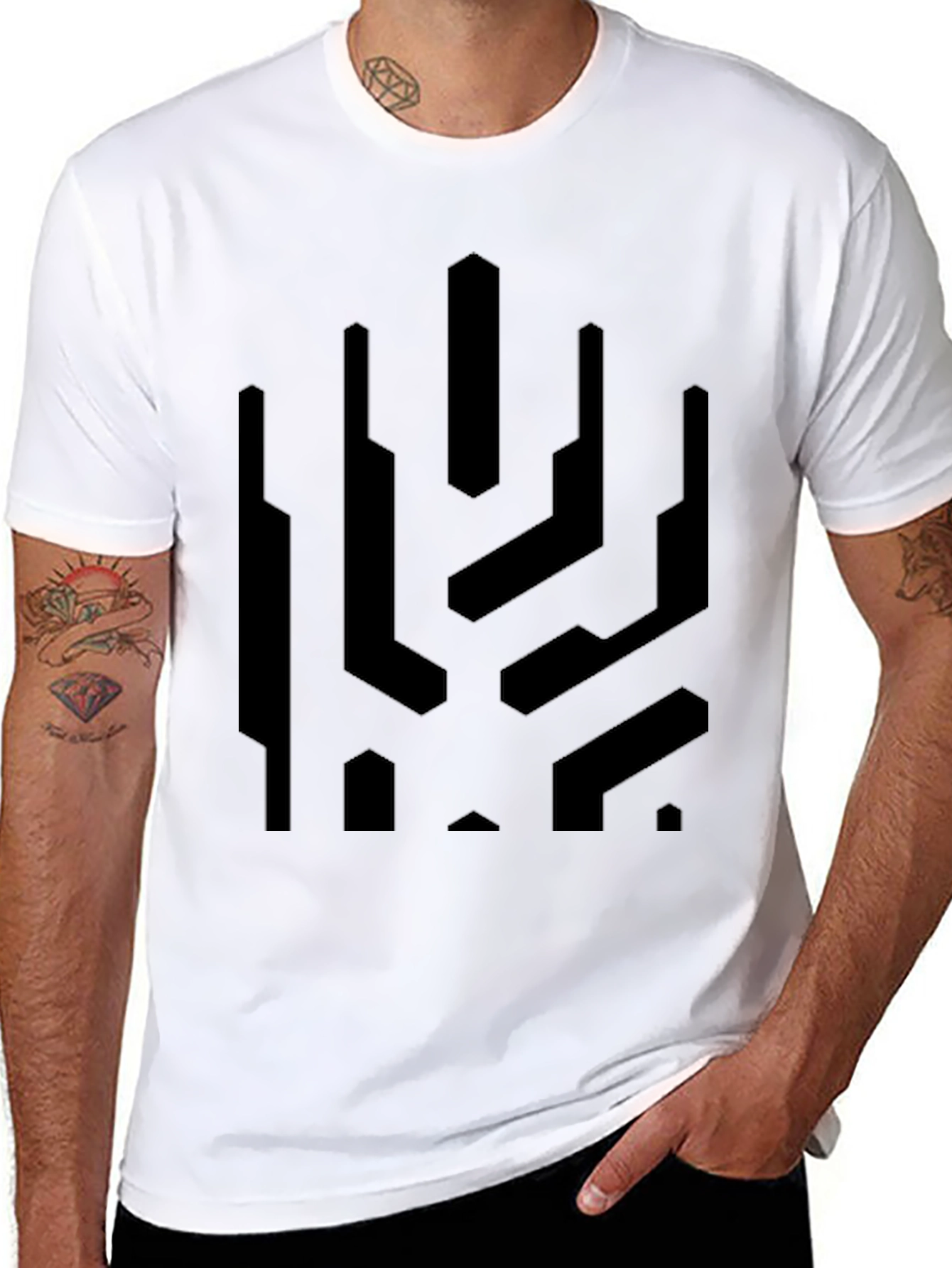 Abstract Geometric Graphic Print Black T-Shirt