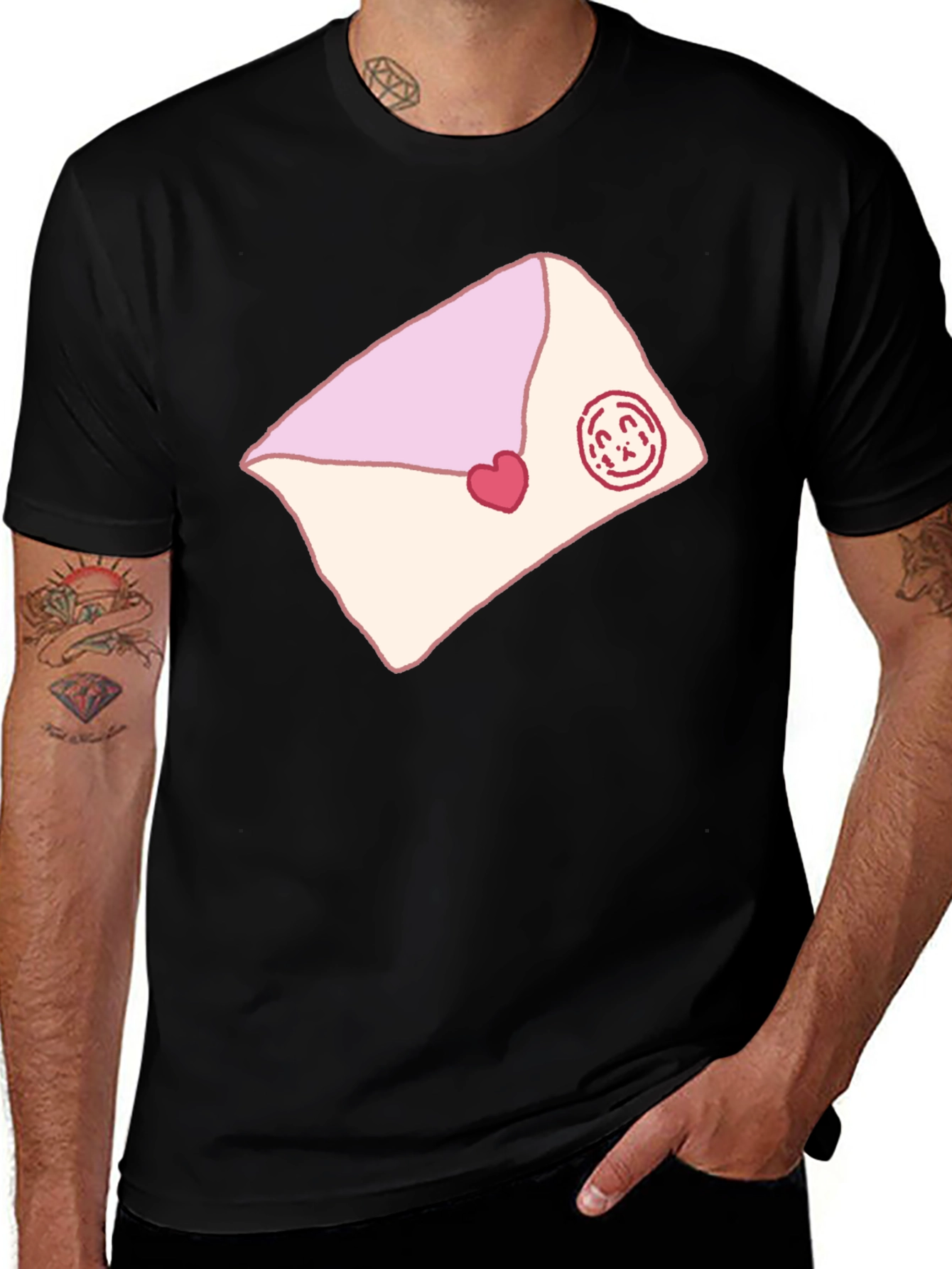 Cute Love Letter Graphic Tee - Black Cotton Blend