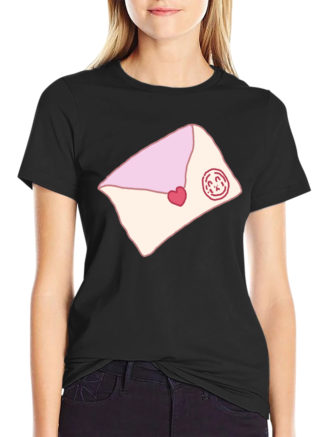 Cute Love Letter Graphic Tee - Black Cotton Blend
