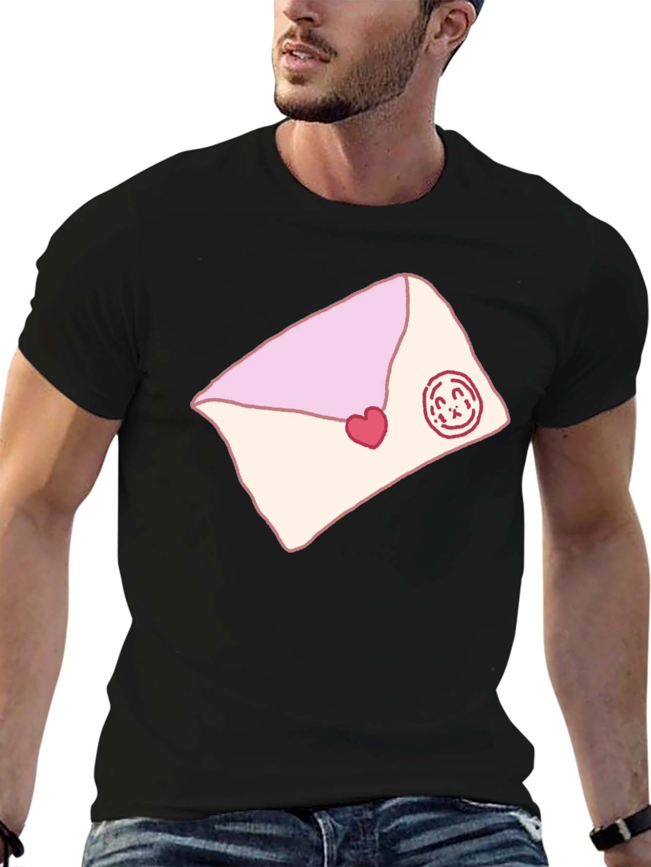 Cute Love Letter Graphic Tee - Black Cotton Blend