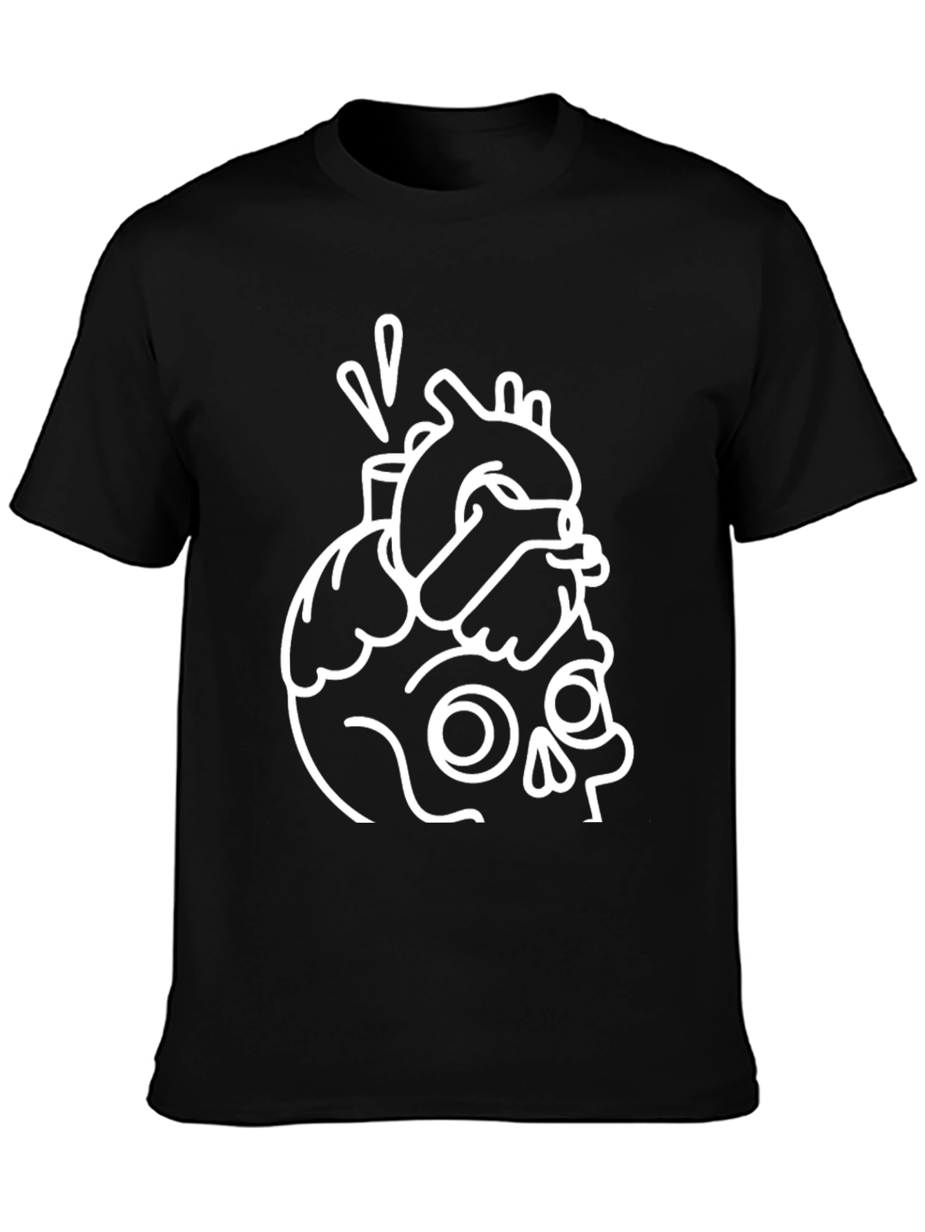 Skull & Heart Graphic Tee - Black Cotton T-Shirt