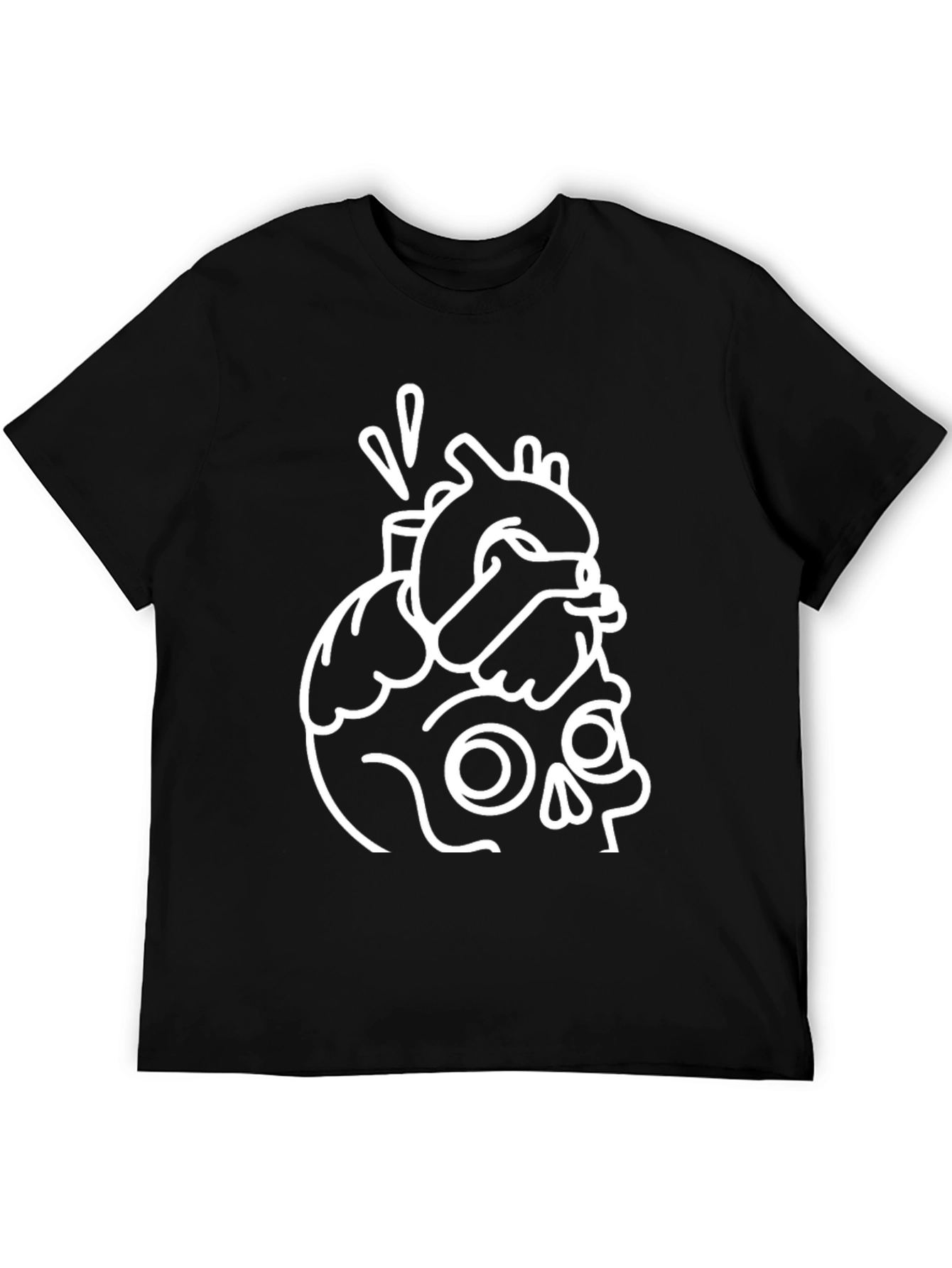 Skull & Heart Graphic Tee - Black Cotton T-Shirt