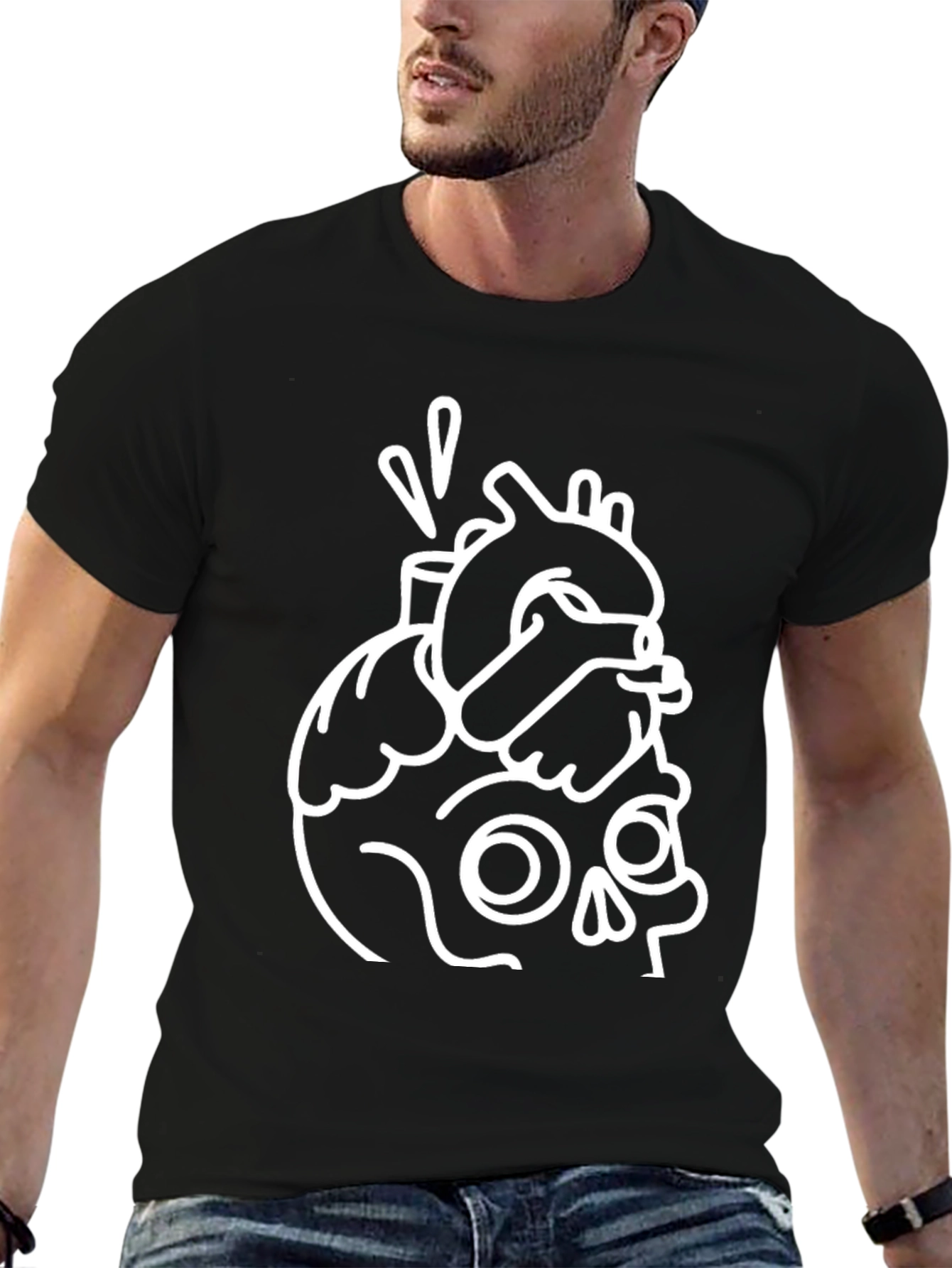 Skull & Heart Graphic Tee - Black Cotton T-Shirt