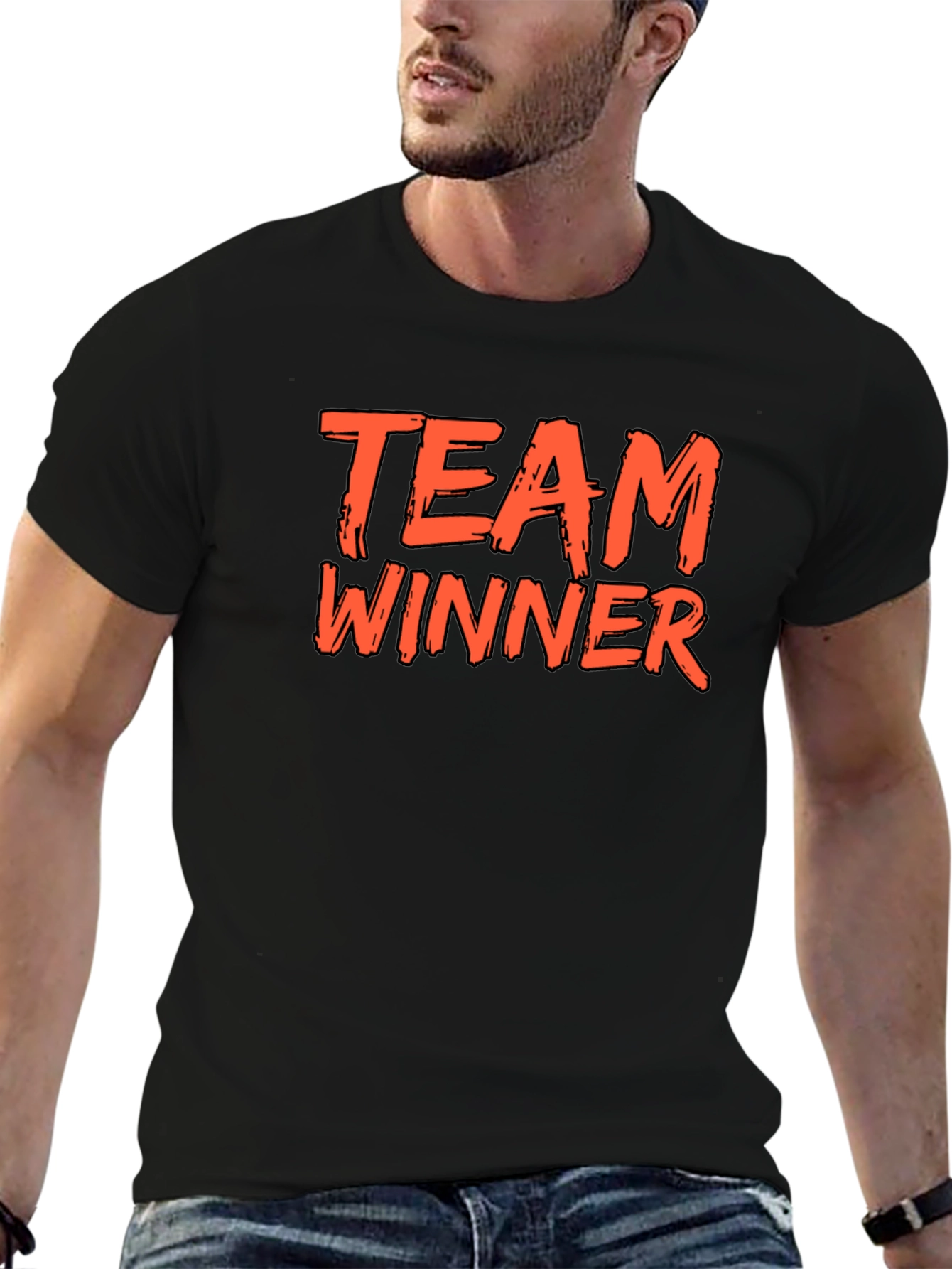 Team Winner Graphic Tee - Black Cotton T-Shirt