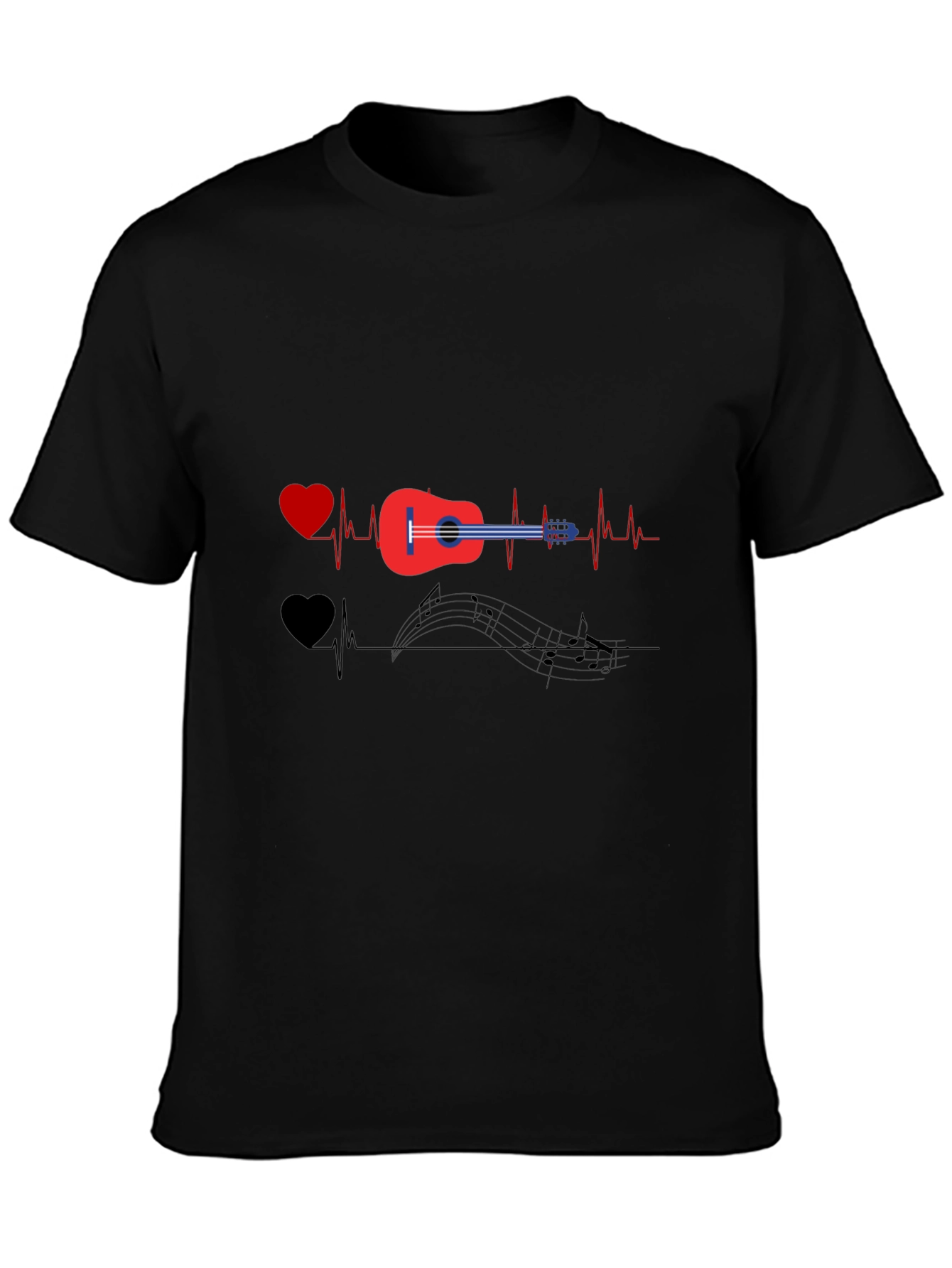 Music Lover T-Shirt - Guitar Heartbeat Design