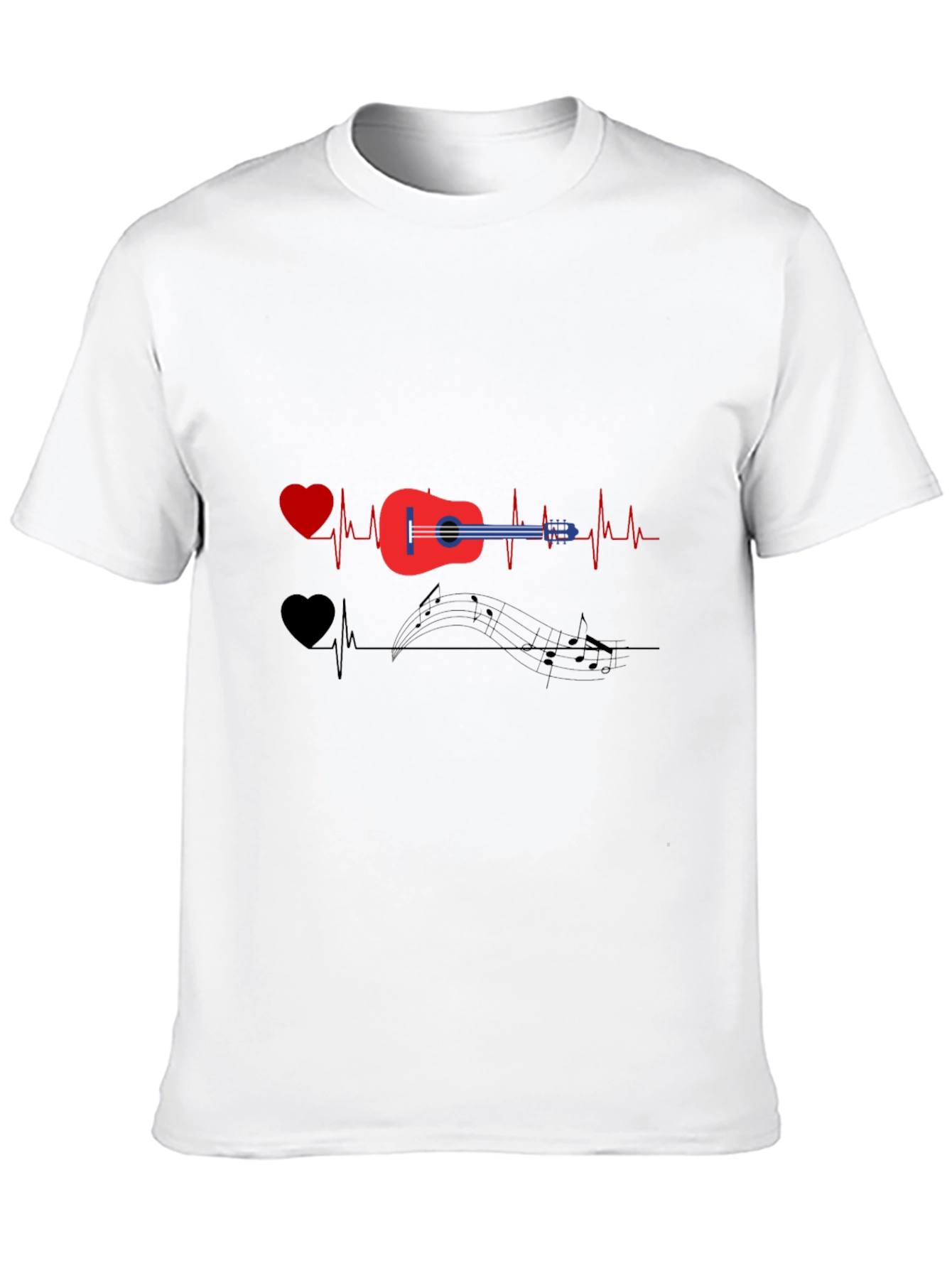 Music Lover T-Shirt - Guitar Heartbeat Design