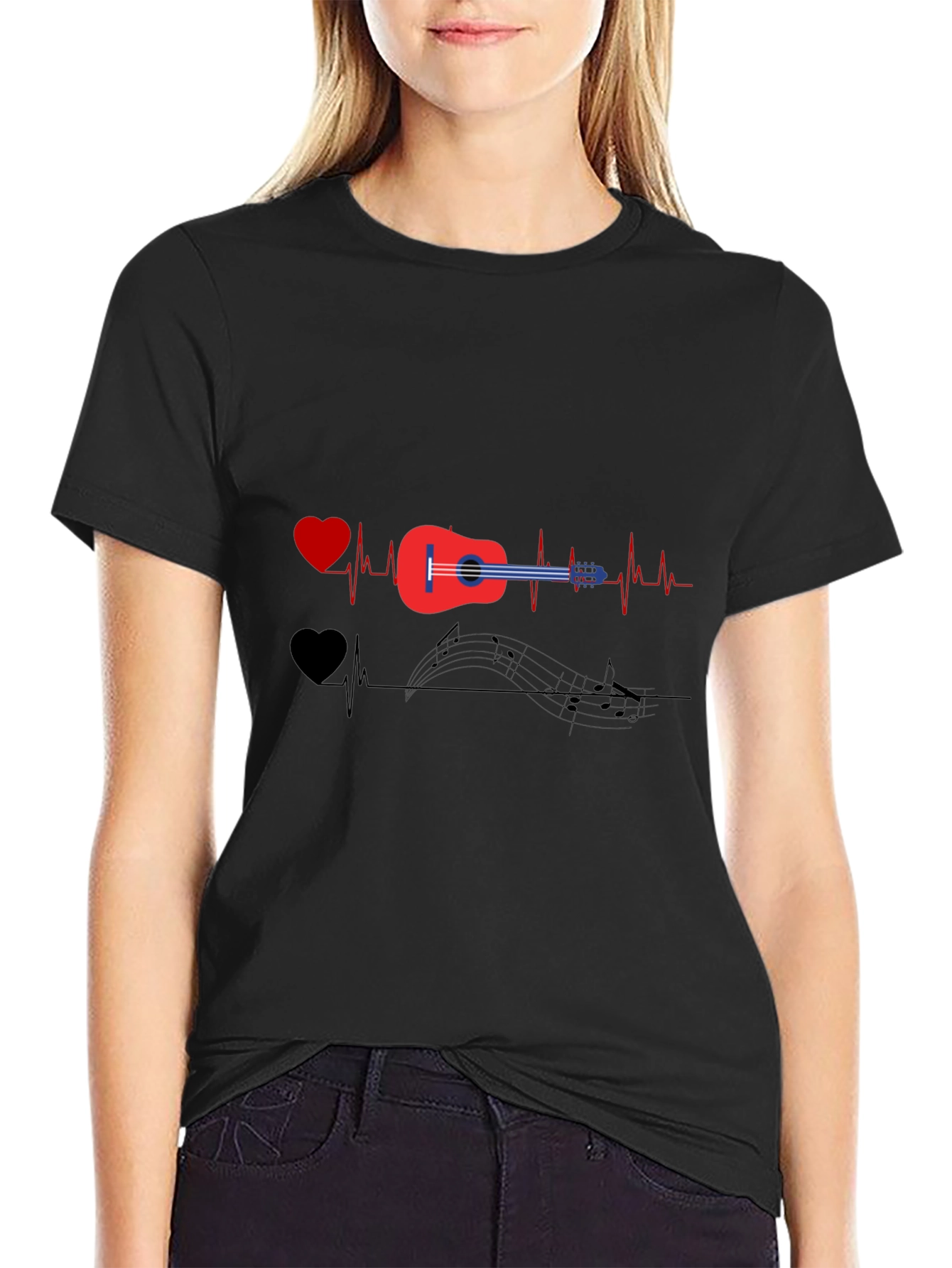 Music Lover T-Shirt - Guitar Heartbeat Design