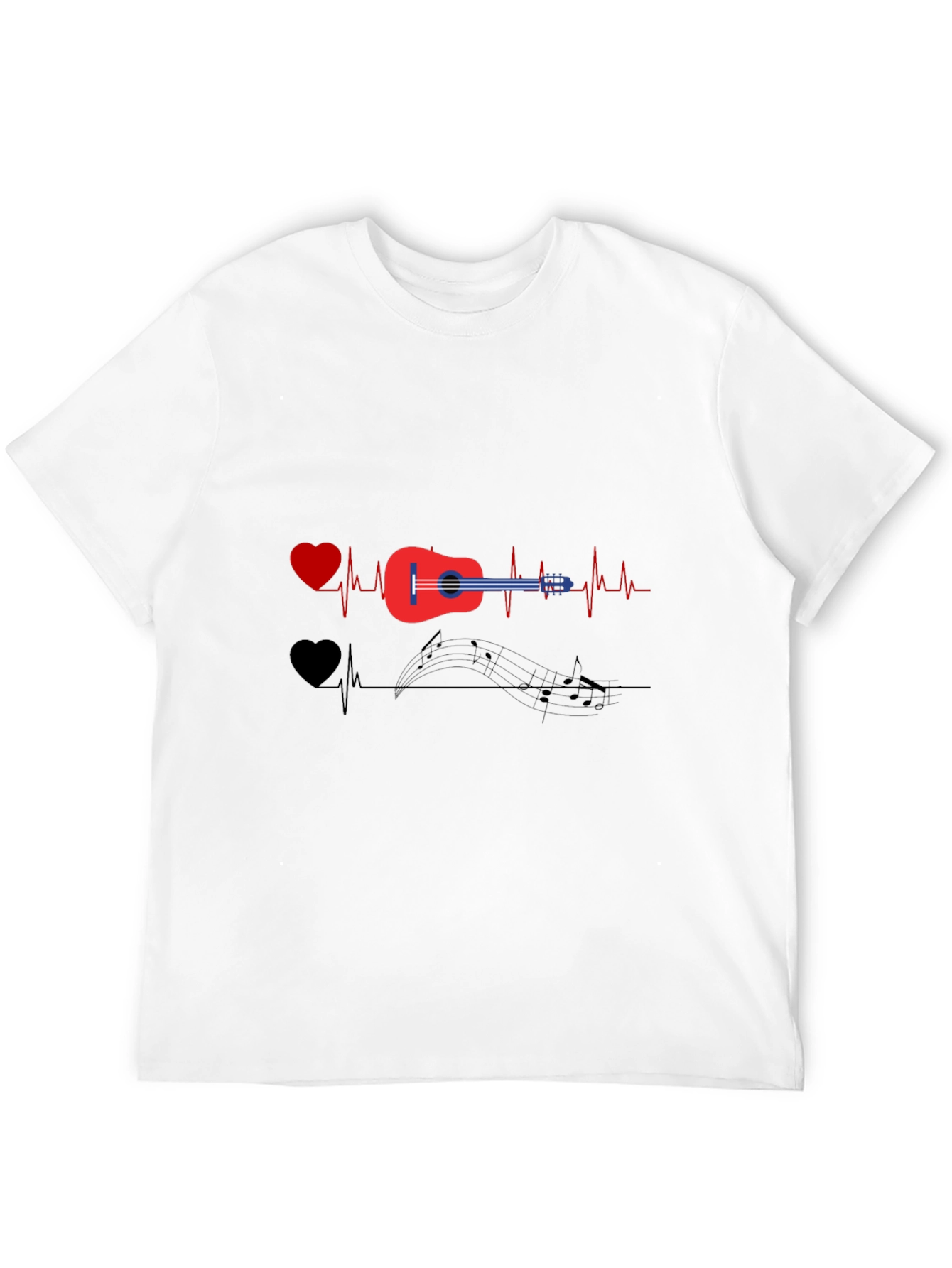 Music Lover T-Shirt - Guitar Heartbeat Design