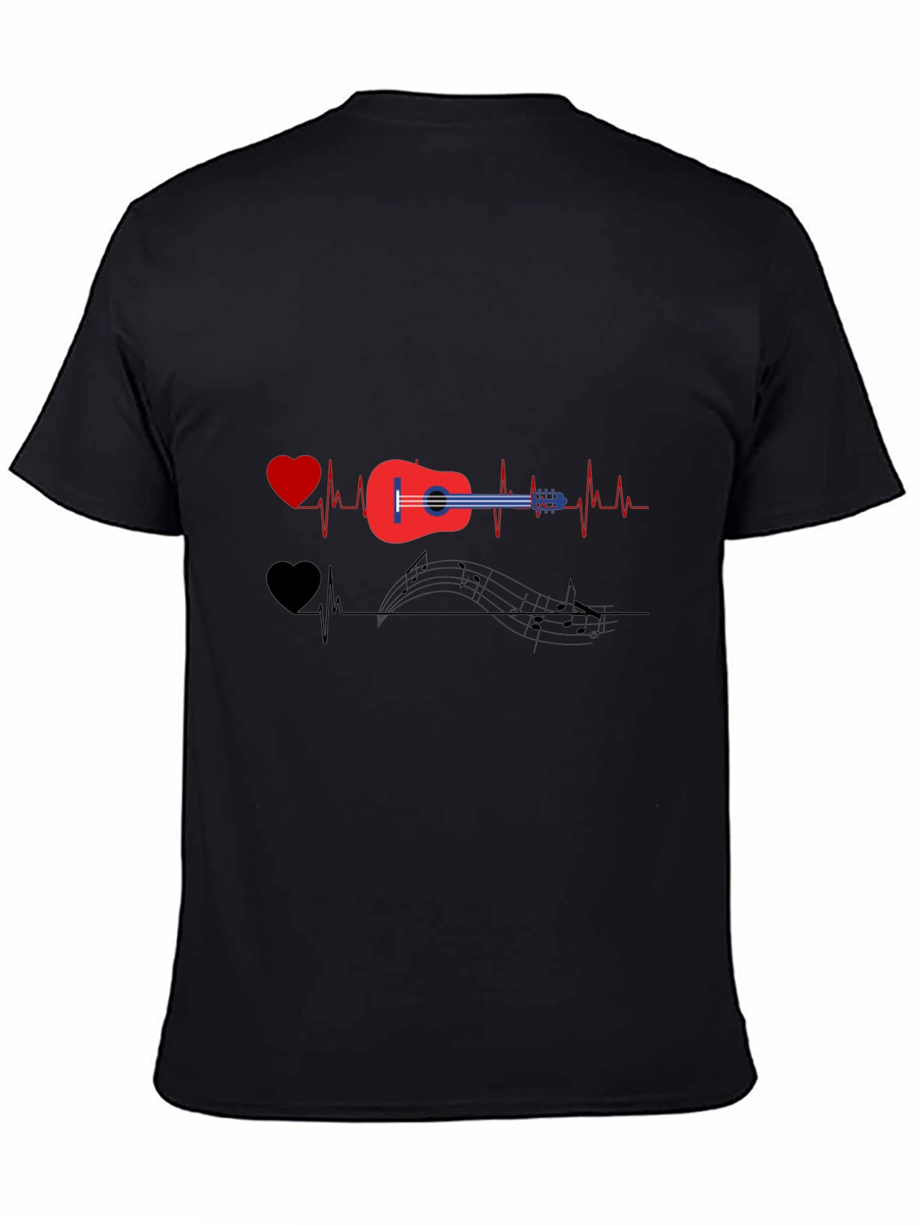 Music Lover T-Shirt - Guitar Heartbeat Design
