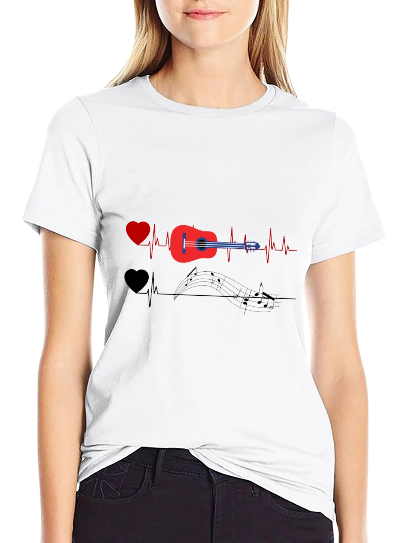 Music Lover T-Shirt - Guitar Heartbeat Design