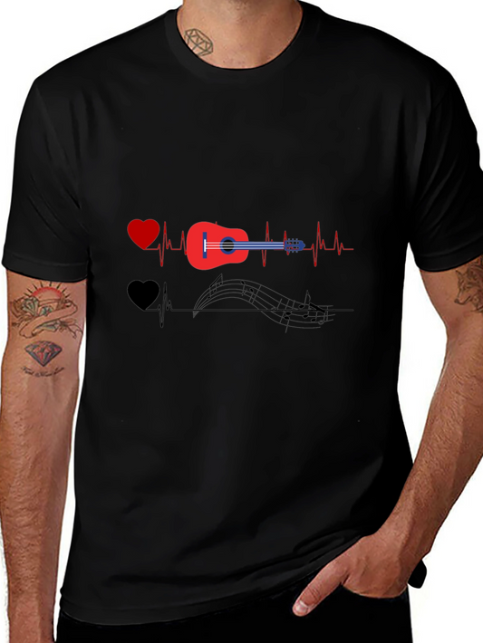 Music Lover T-Shirt - Guitar Heartbeat Design