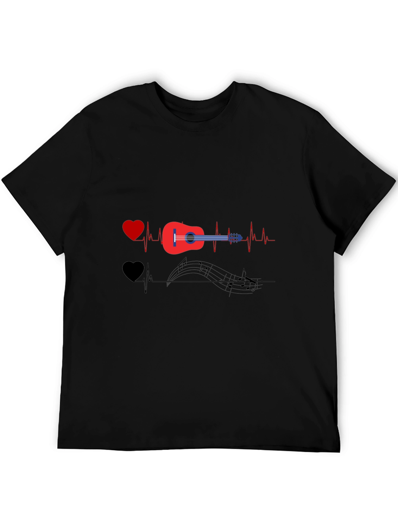 Music Lover T-Shirt - Guitar Heartbeat Design