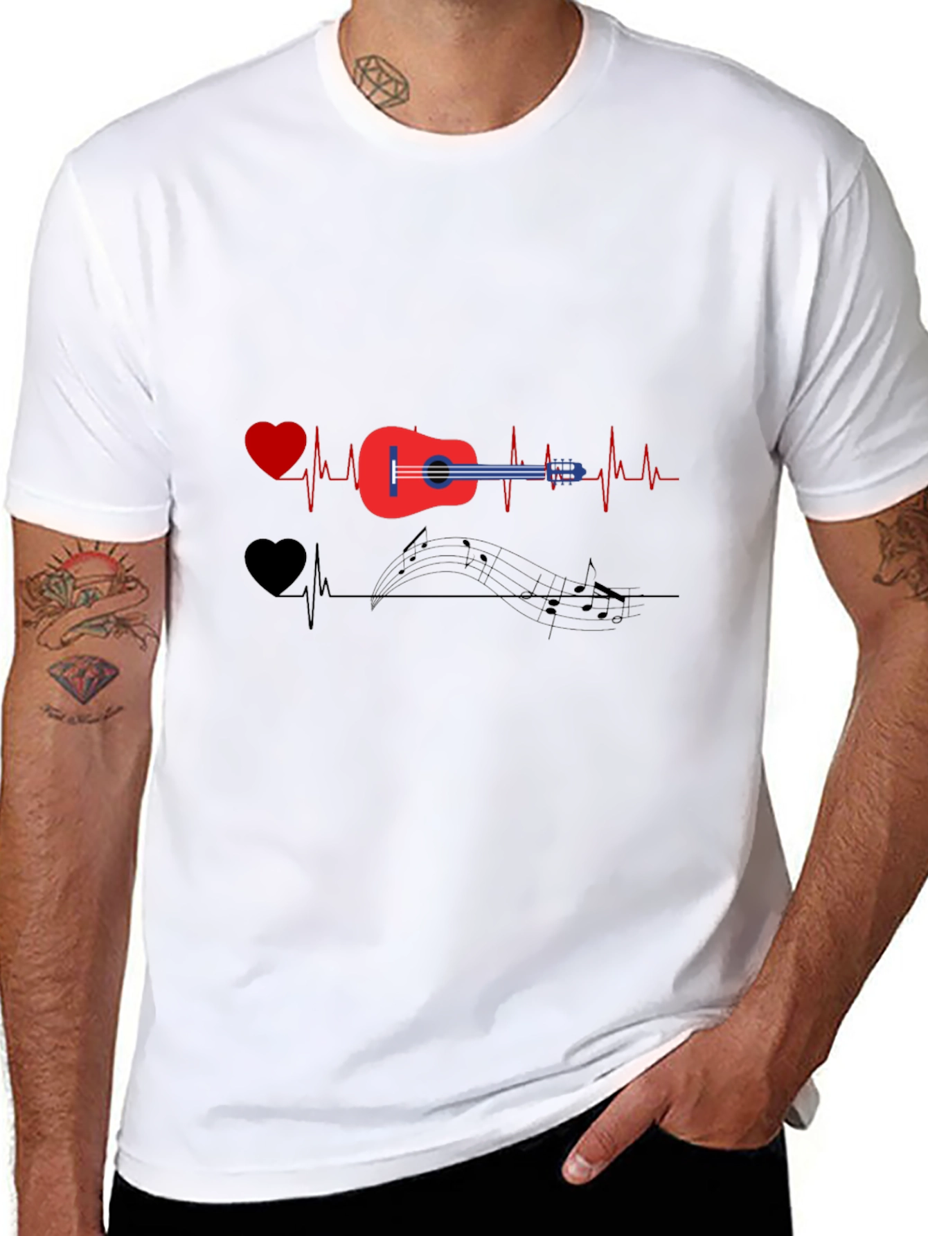 Music Lover T-Shirt - Guitar Heartbeat Design