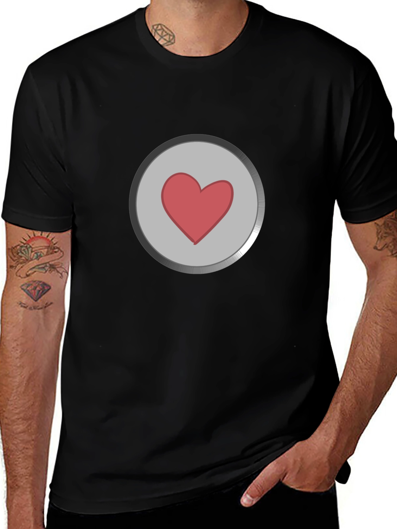 Heart Button Graphic T-Shirt - Black