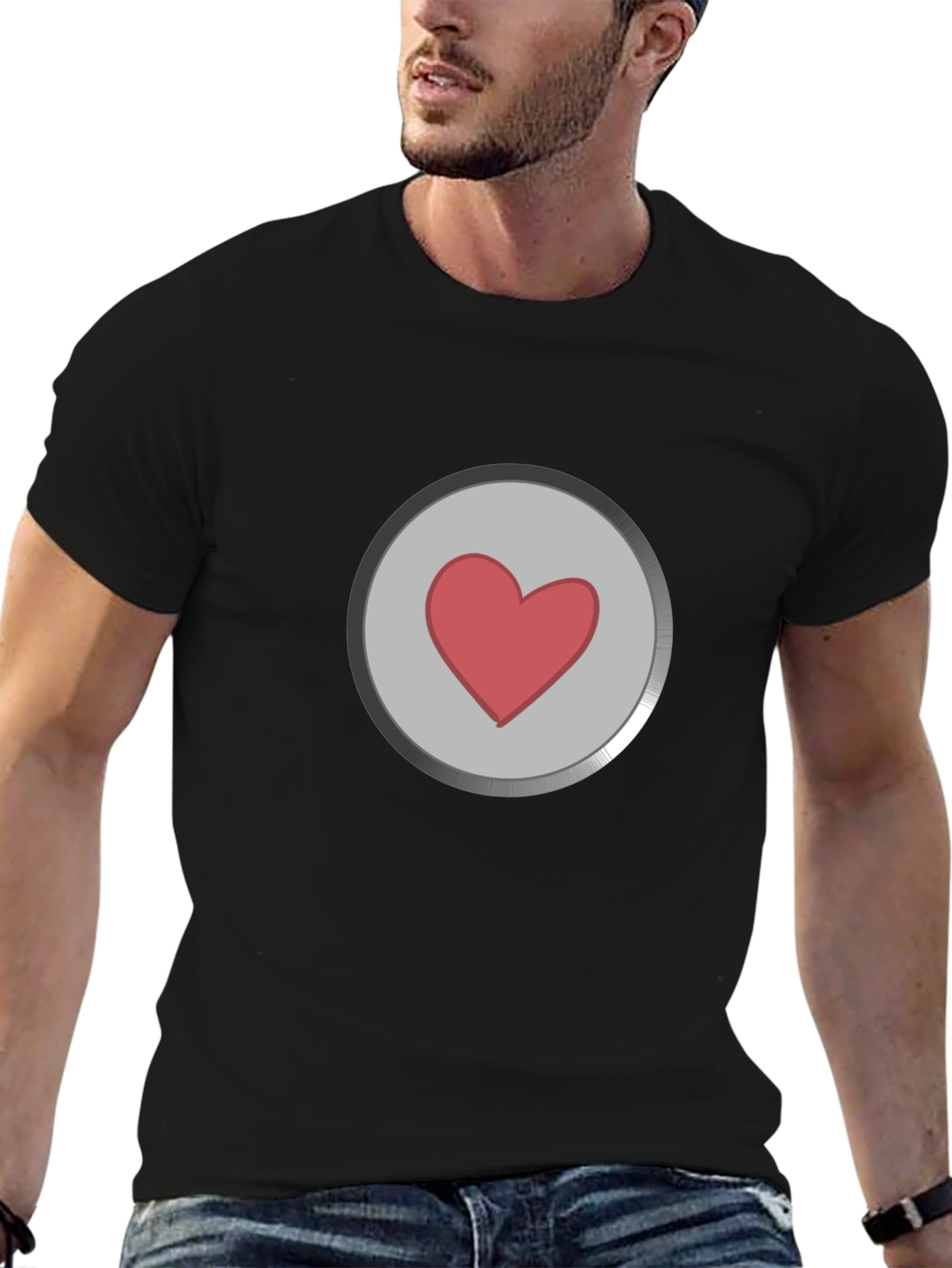 Heart Button Graphic T-Shirt - Black