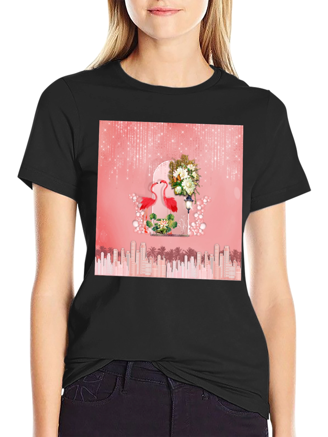 Flamingo Cityscape Graphic Tee