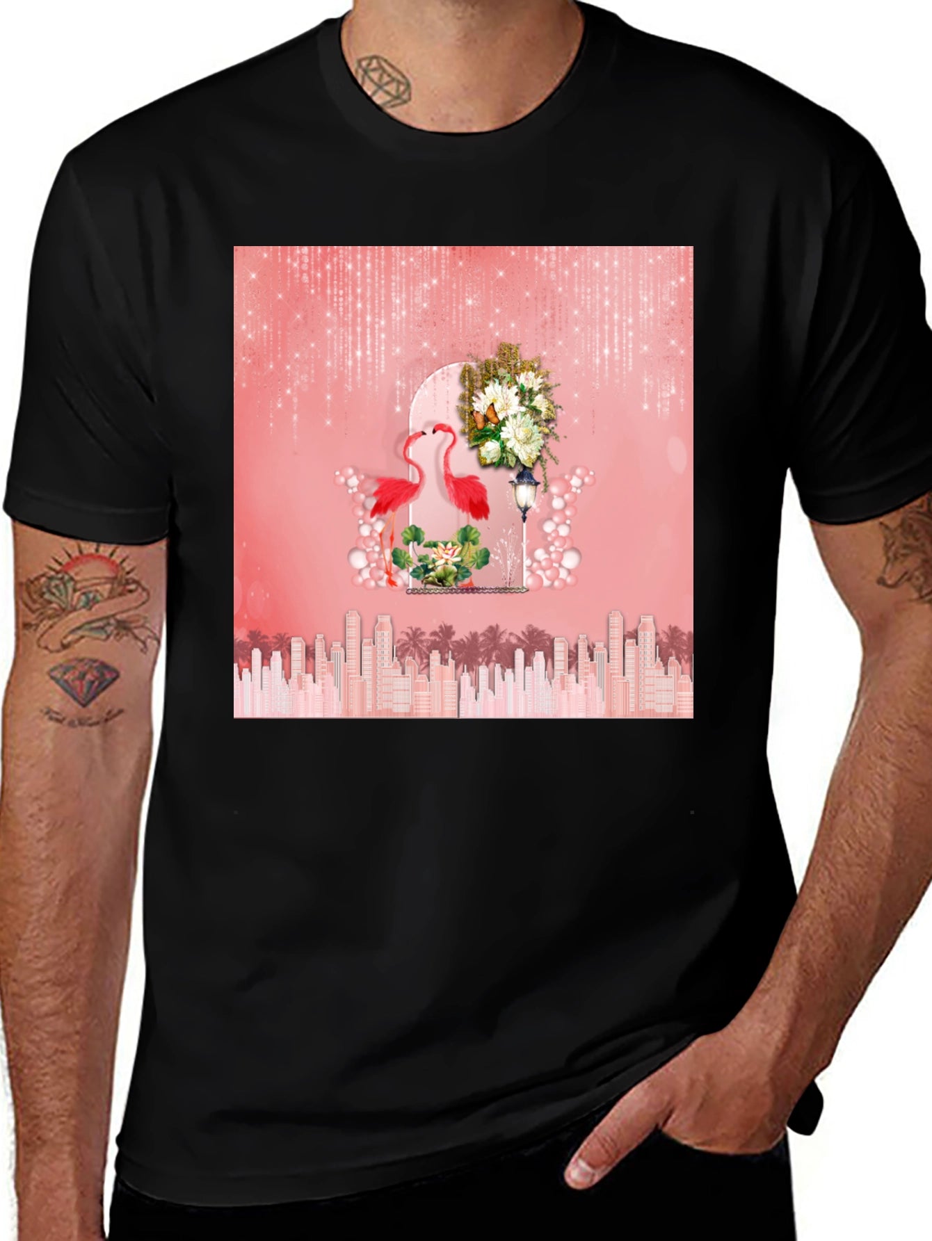 Flamingo Cityscape Graphic Tee