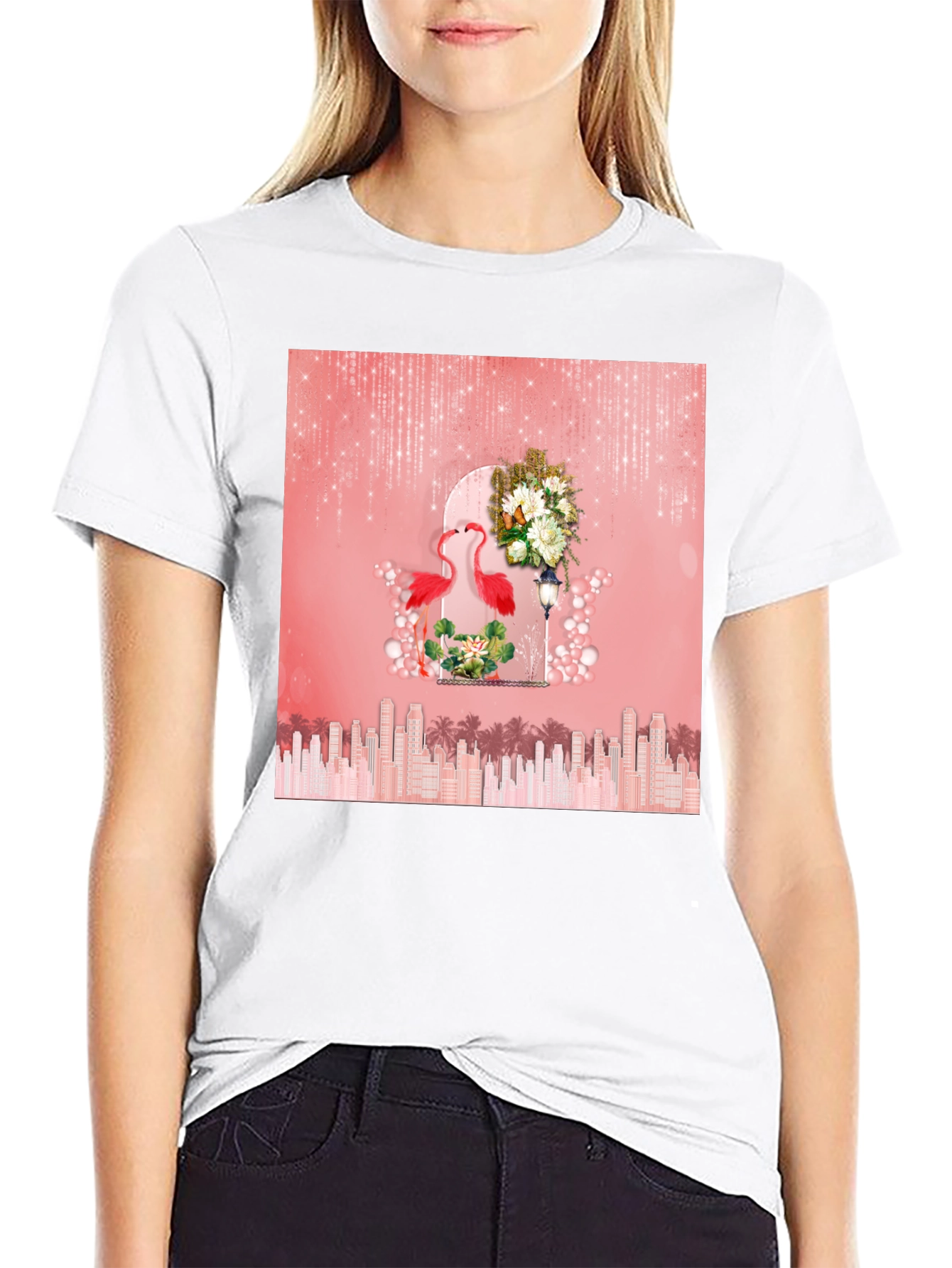 Flamingo Cityscape Graphic Tee
