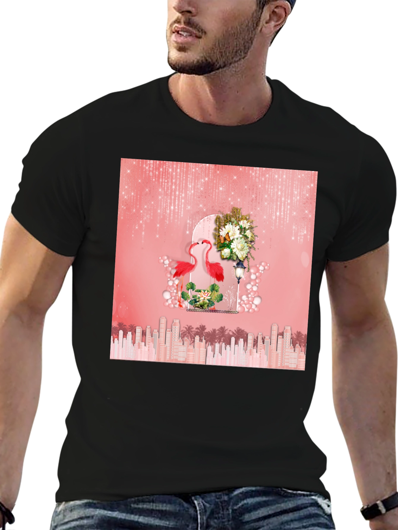 Flamingo Cityscape Graphic Tee