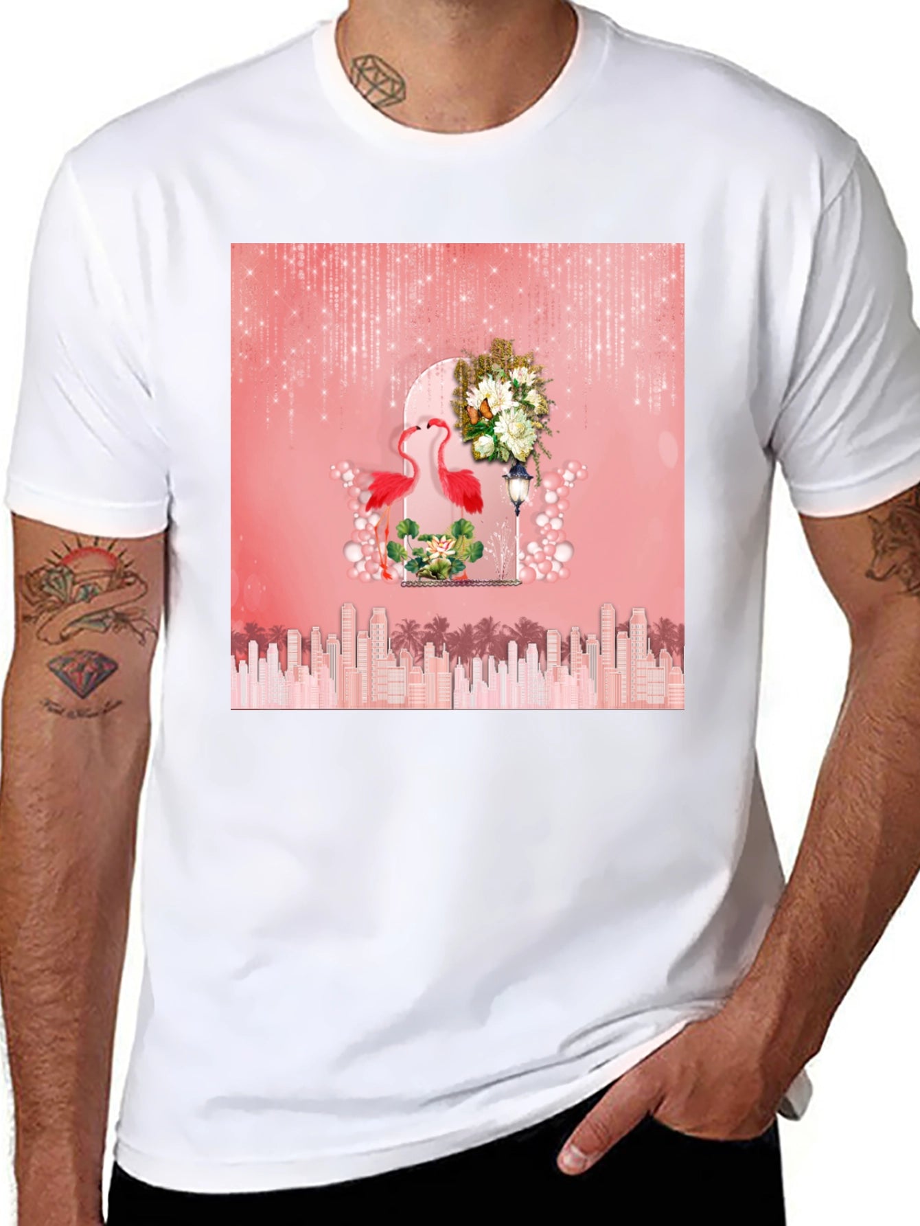 Flamingo Cityscape Graphic Tee