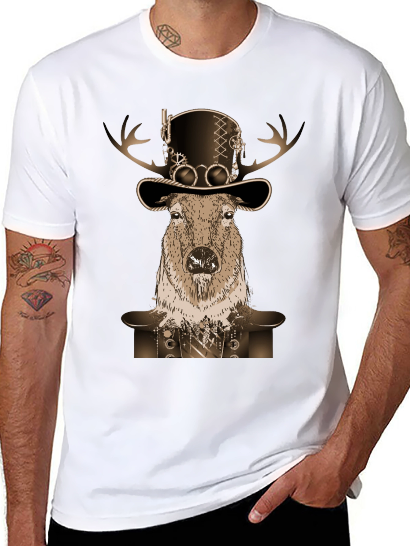 Steampunk Deer T-Shirt - Novelty Graphic Tee