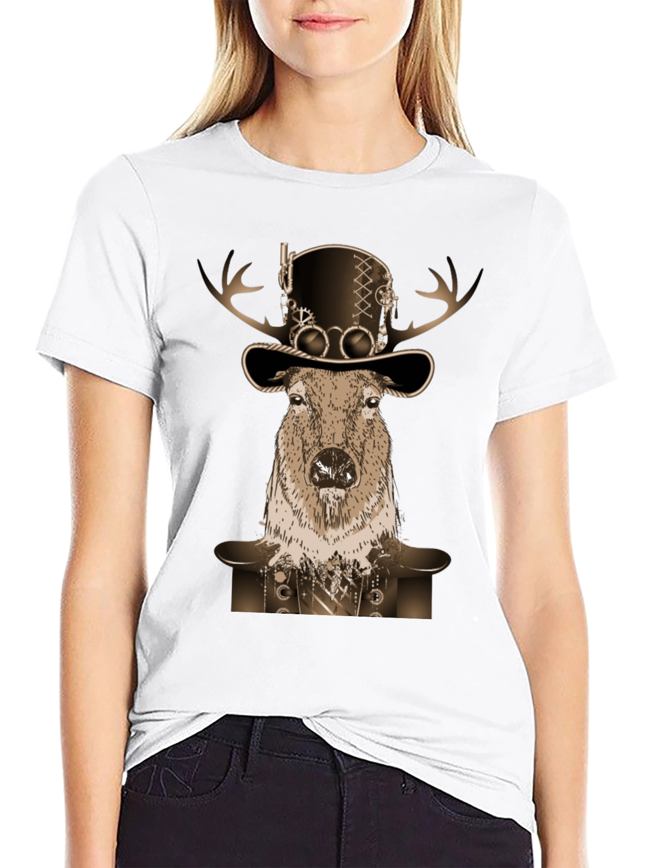 Steampunk Deer T-Shirt - Novelty Graphic Tee
