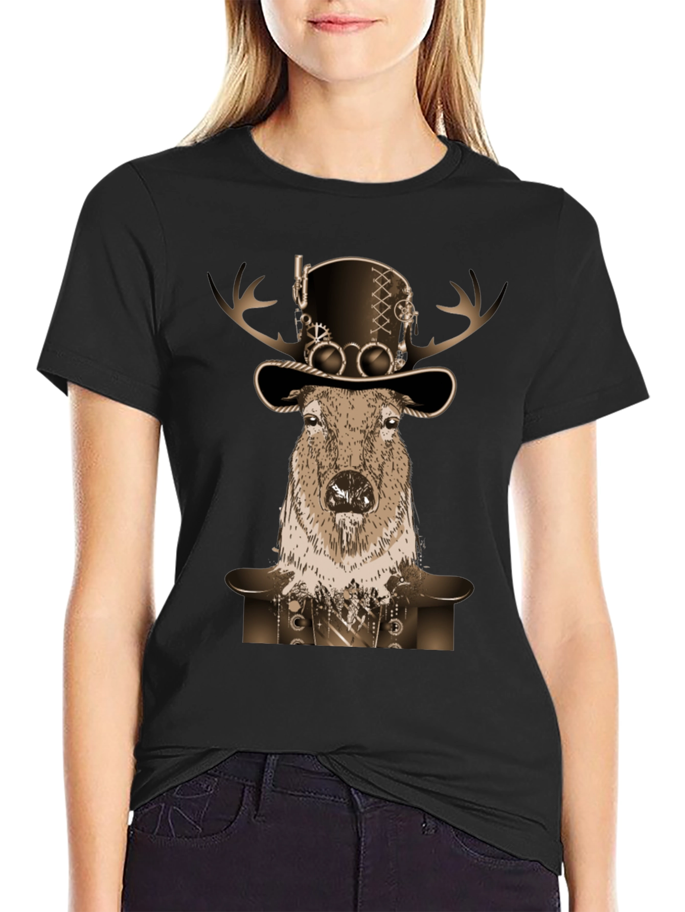 Steampunk Deer T-Shirt - Novelty Graphic Tee