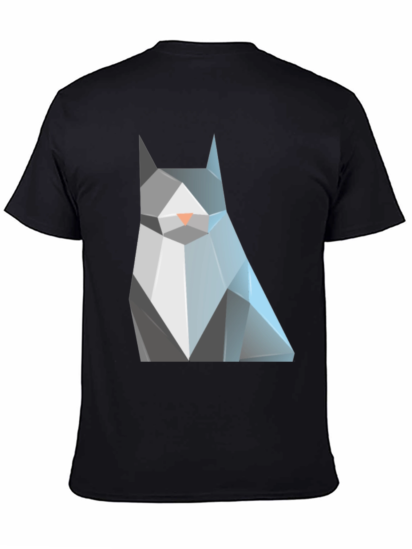 Geometric Cat Graphic Tee - Modern Mens Black T-Shirt