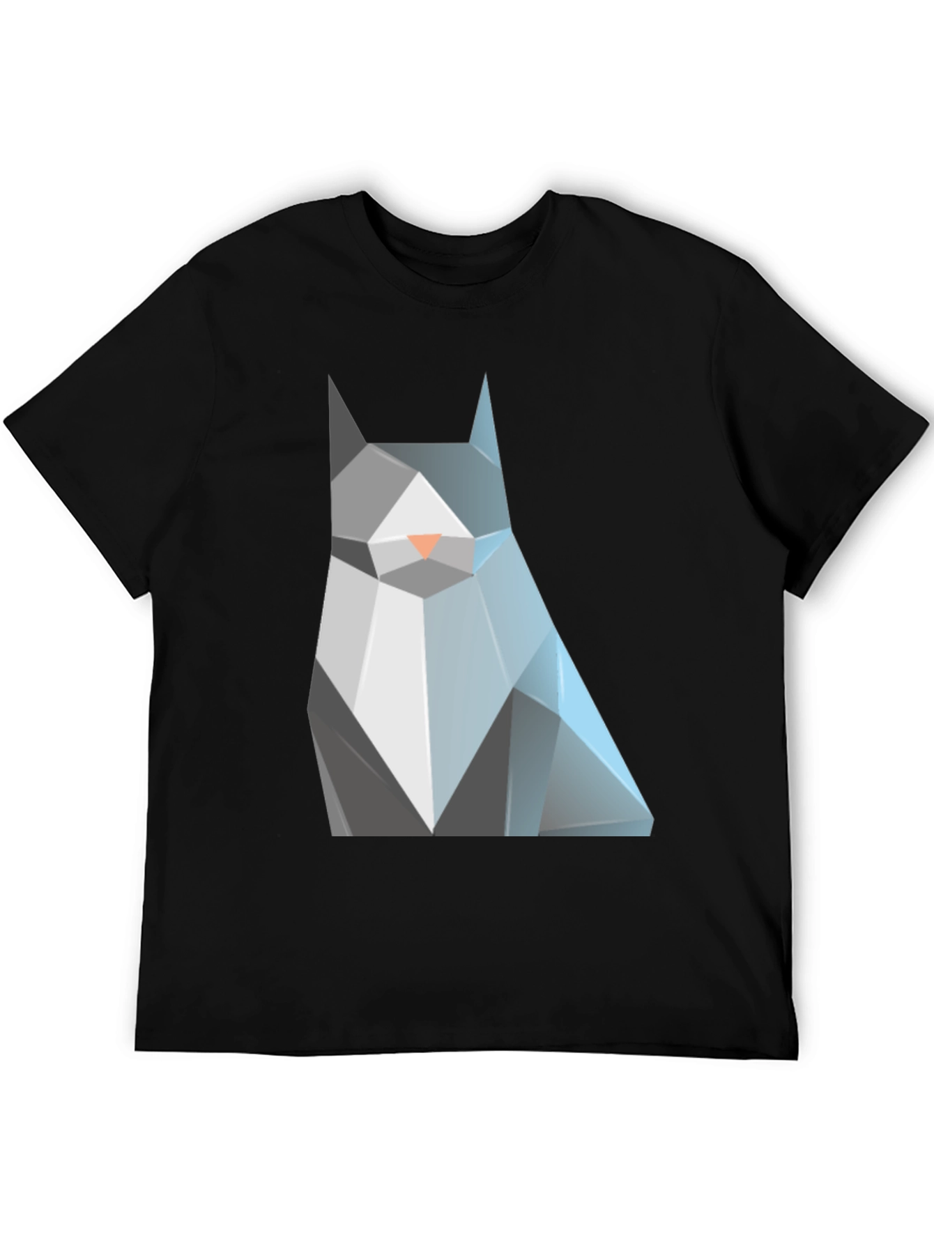 Geometric Cat Graphic Tee - Modern Mens Black T-Shirt