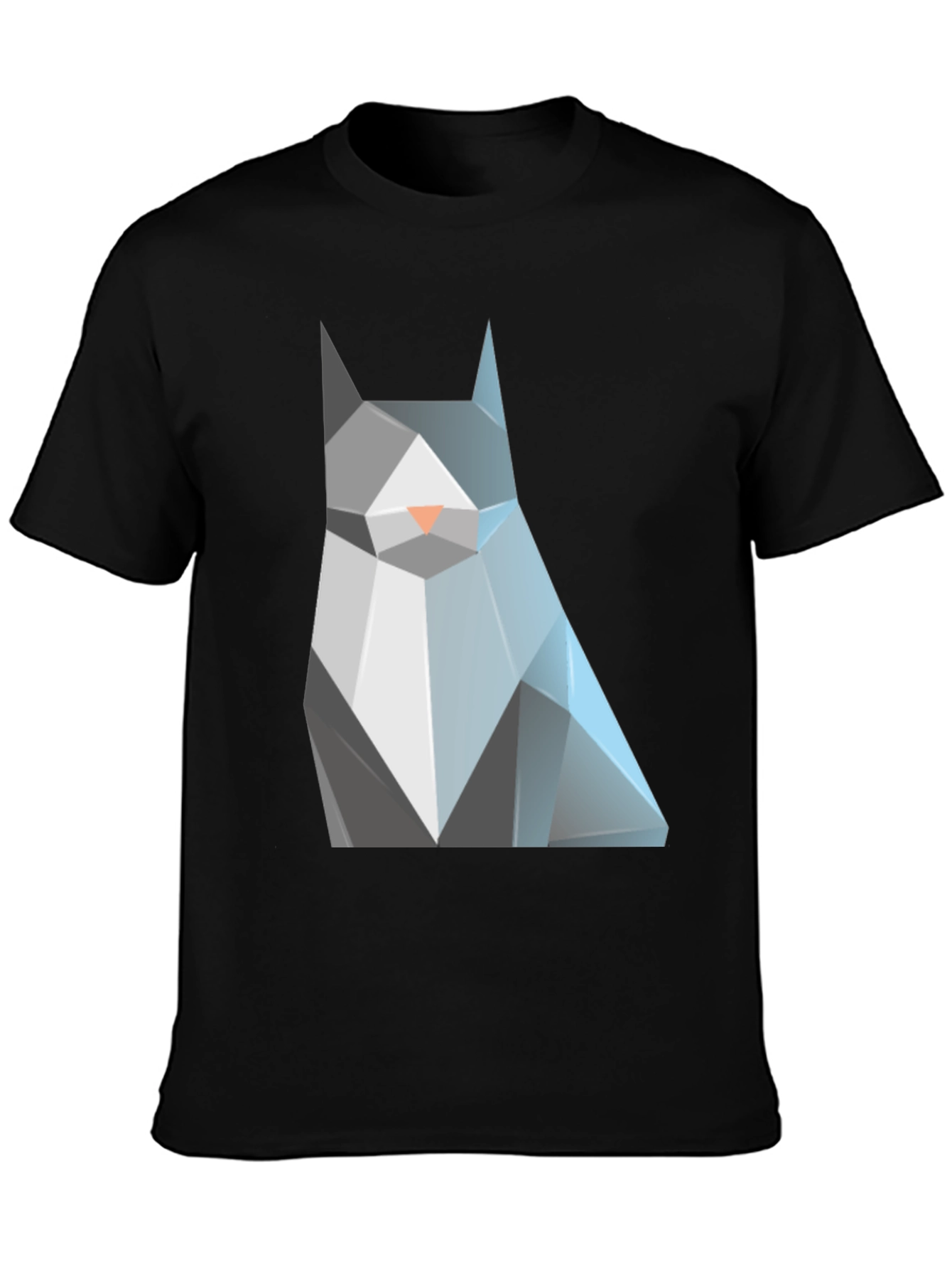 Geometric Cat Graphic Tee - Modern Mens Black T-Shirt