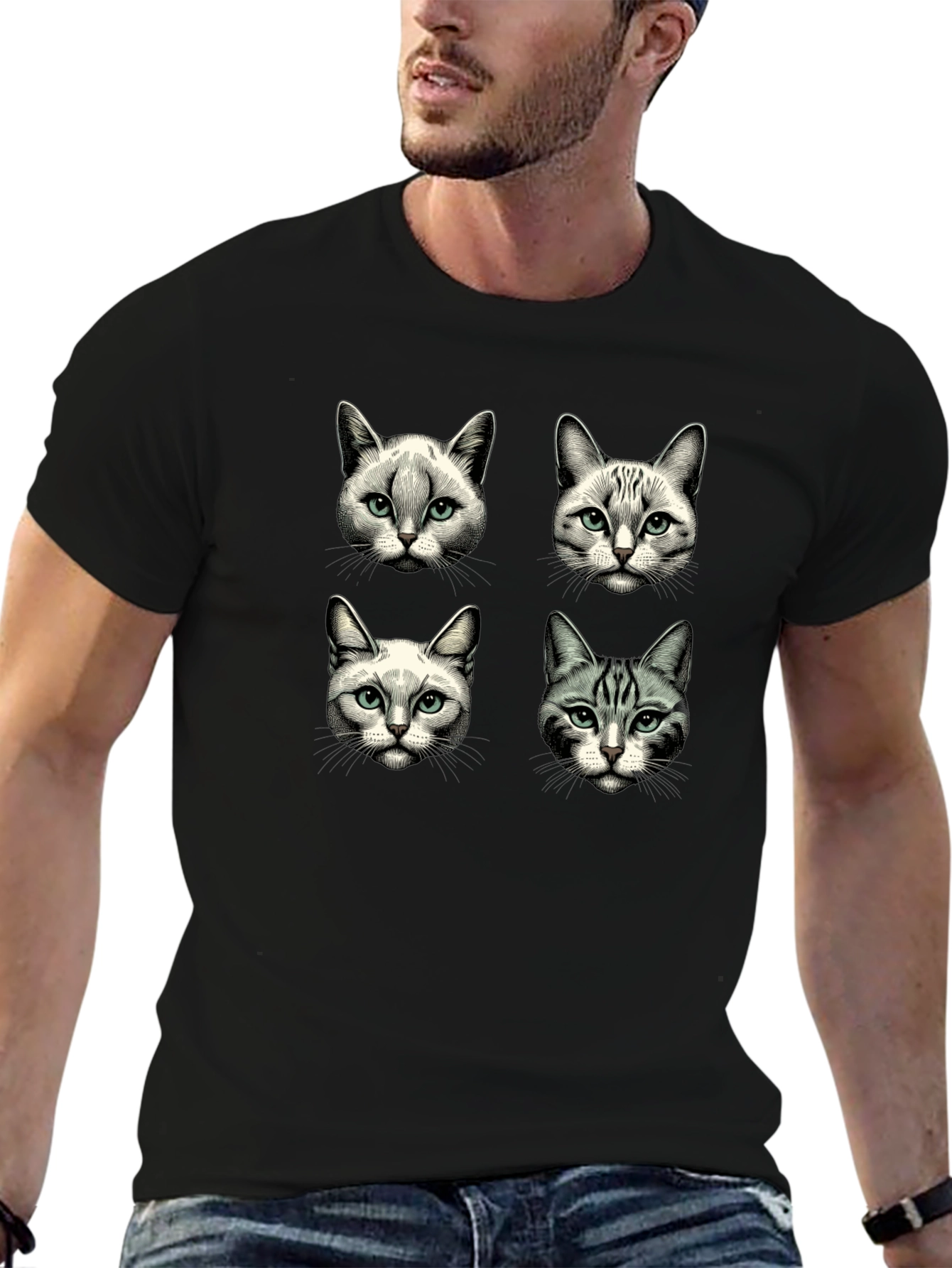 Cat Faces Graphic T-Shirt