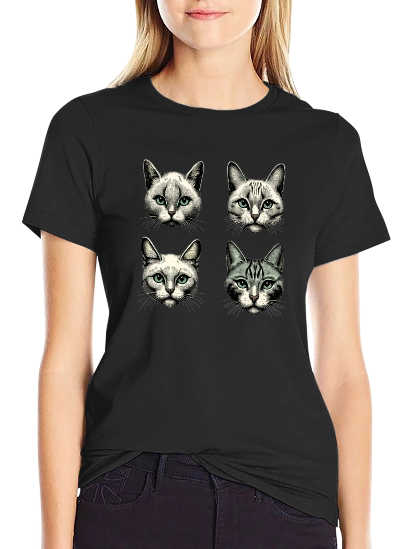 Cat Faces Graphic T-Shirt