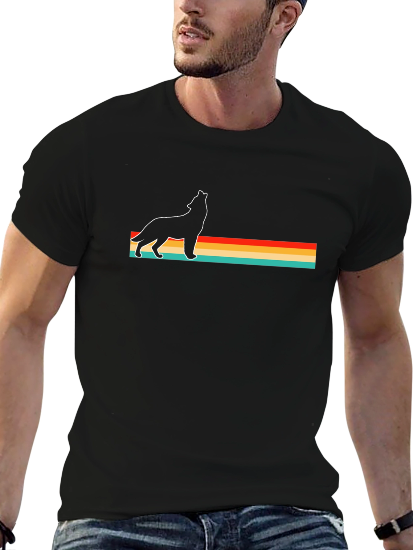 Retro Wolf Graphic Tee - Black