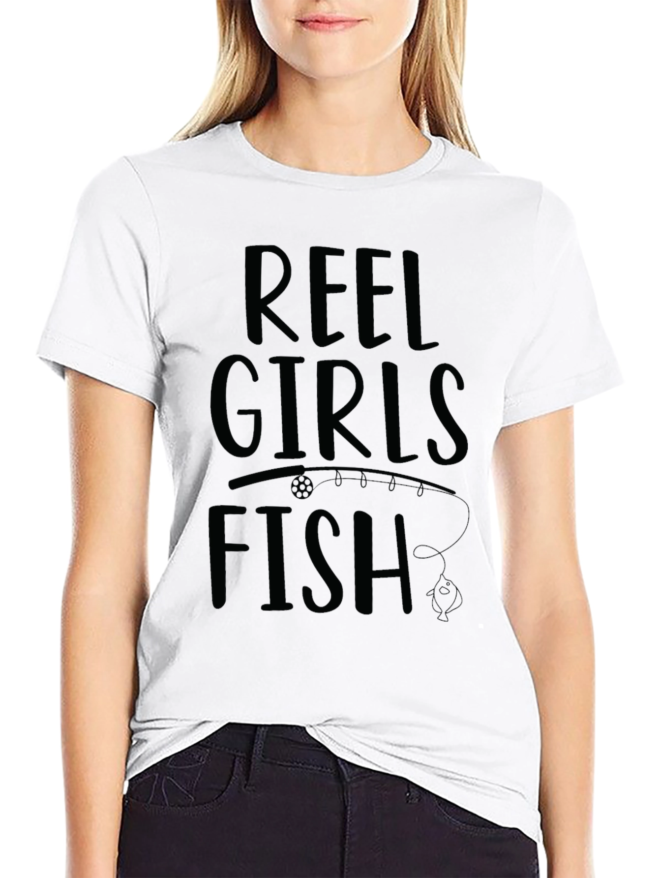 Reel Girls Fish Black Graphic Tee