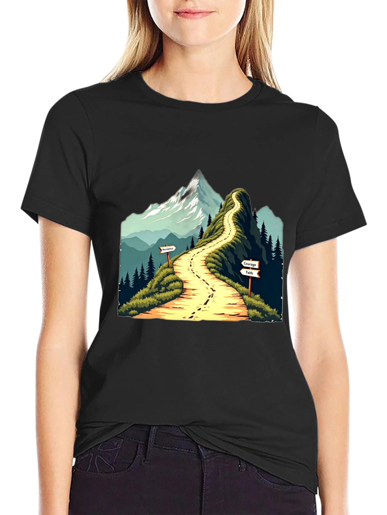 Mountain Path Graphic Tee - Courage Faith Perseverance